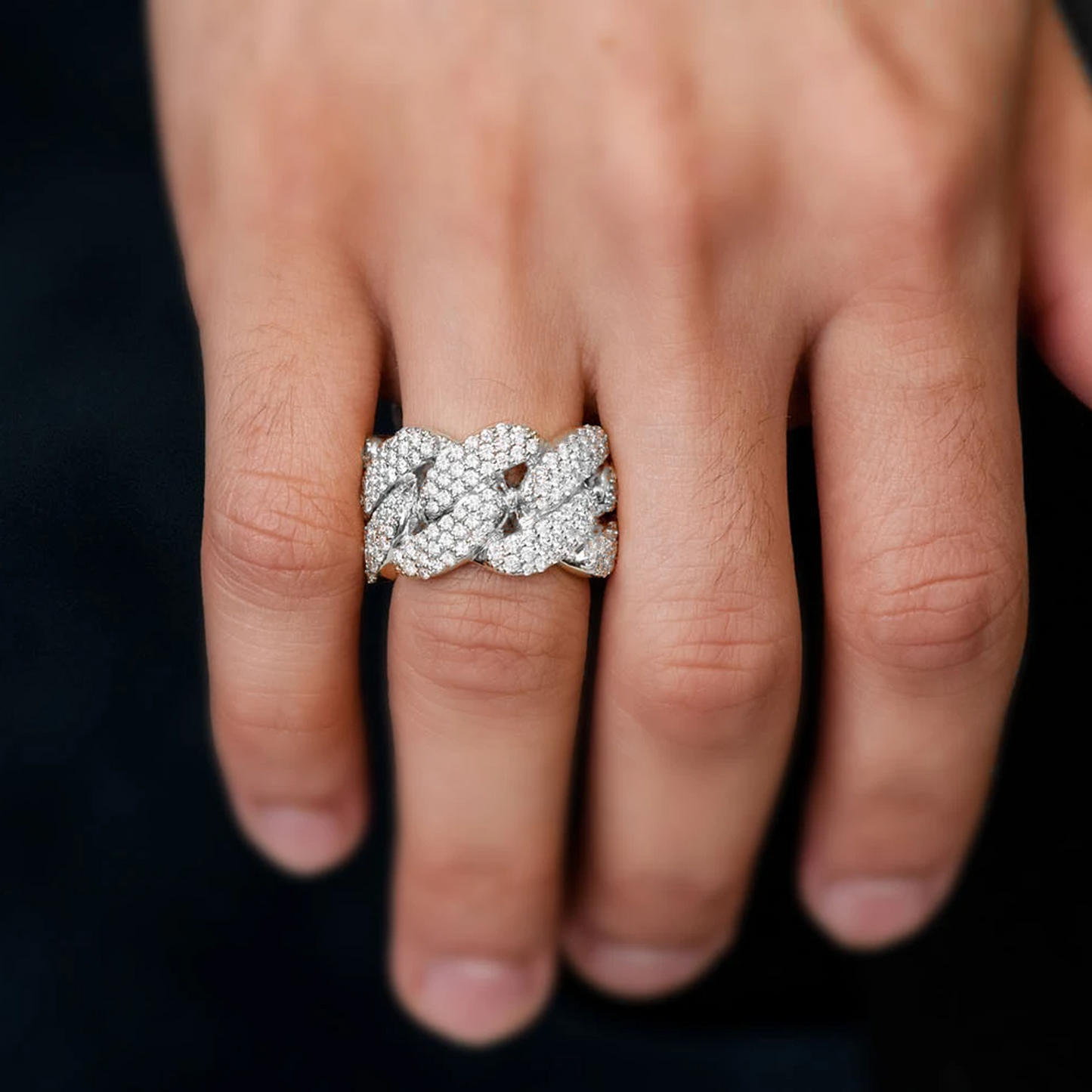 Iced Out Cuban Ring in 14K white gold, 13mm | 2.50ctw, worn view