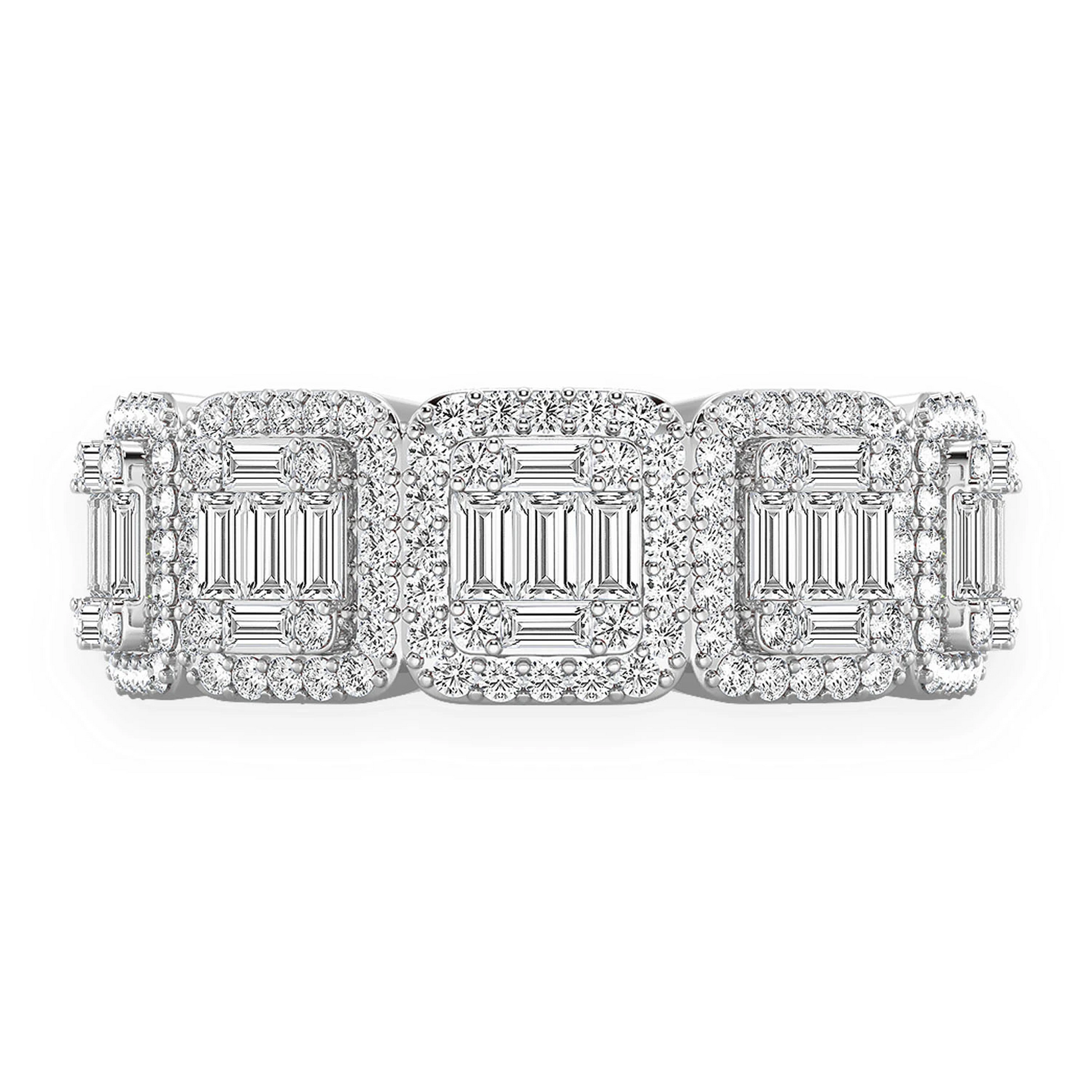 Baguette & Round Diamond Band Ring in 14K white gold, front view