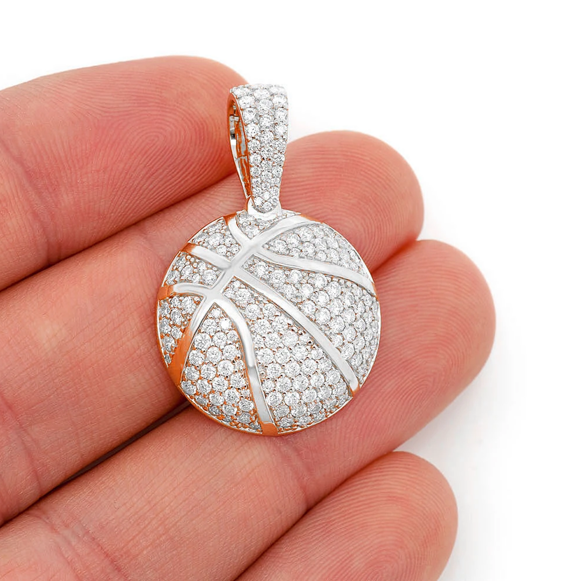 Basketball Diamond Pendant in 14K white gold, Statement | 2.00ctw, angled view
