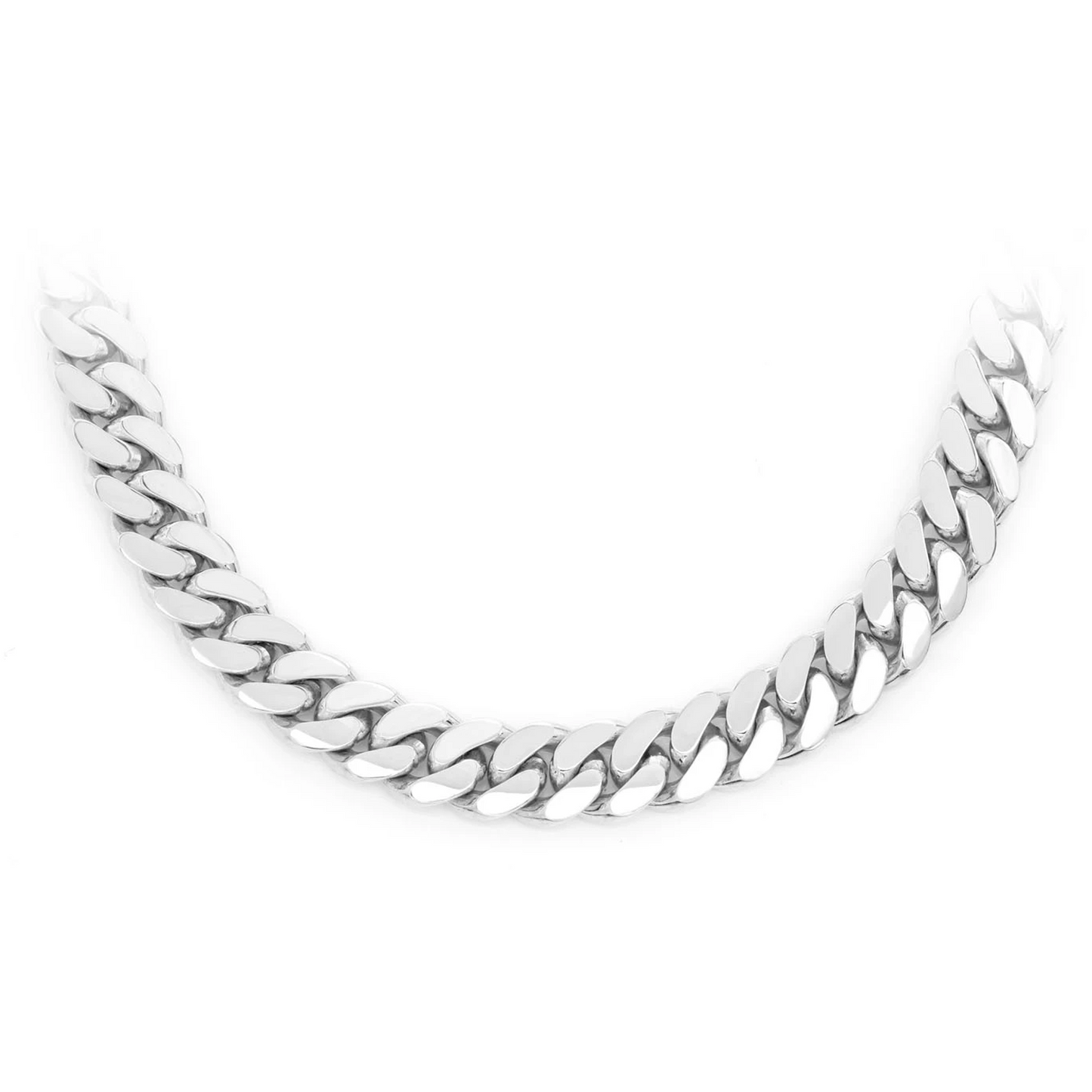 Miami Cuban Gold Chain in 14K white gold, 8mm width, front view
