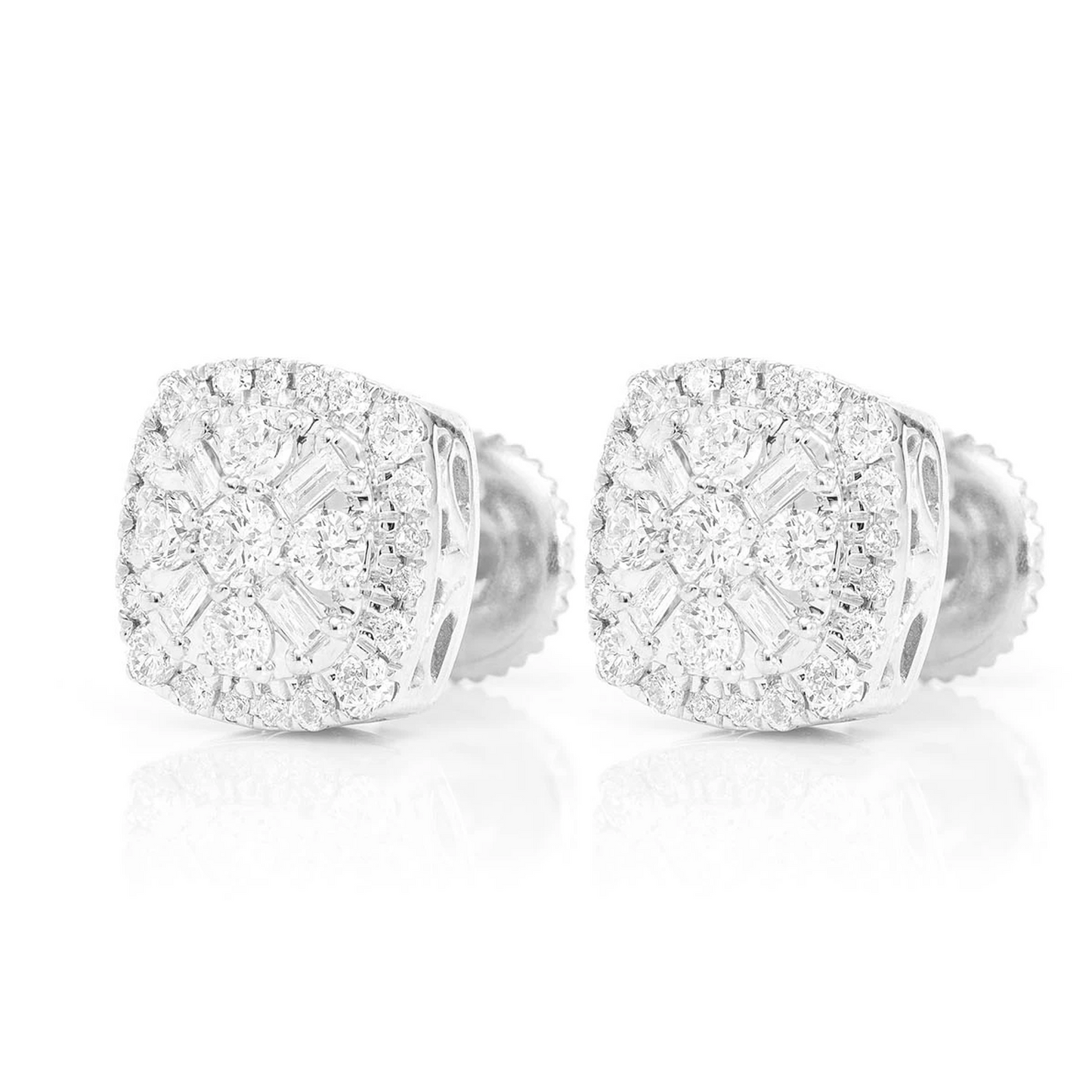 Baguette Flower Diamond Studs in 14K white gold, detail view