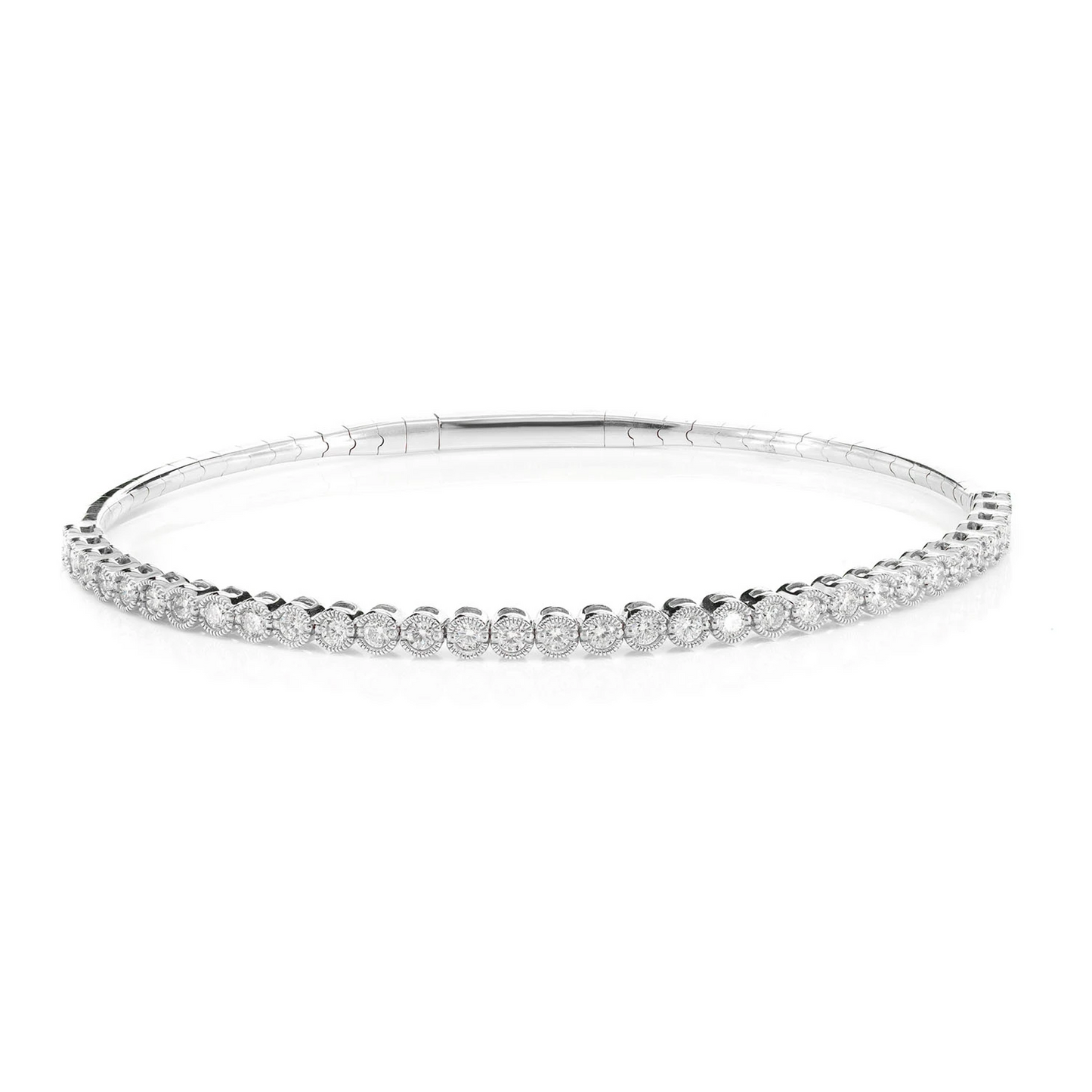 Milgrain Diamond Flex Bangle Bracelet in 14K white gold, front view