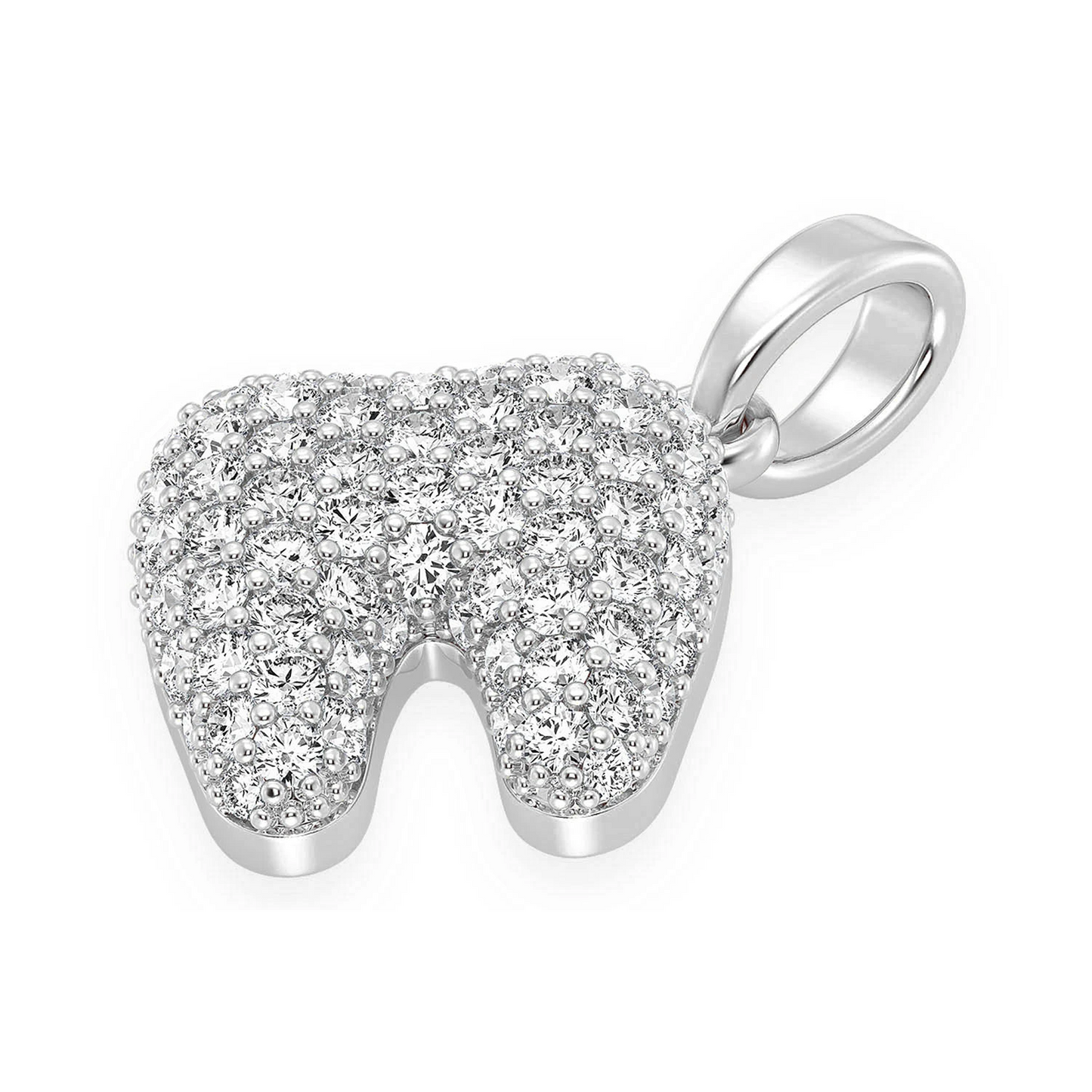 Diamond Tooth Pendant in 14K white gold, detail view