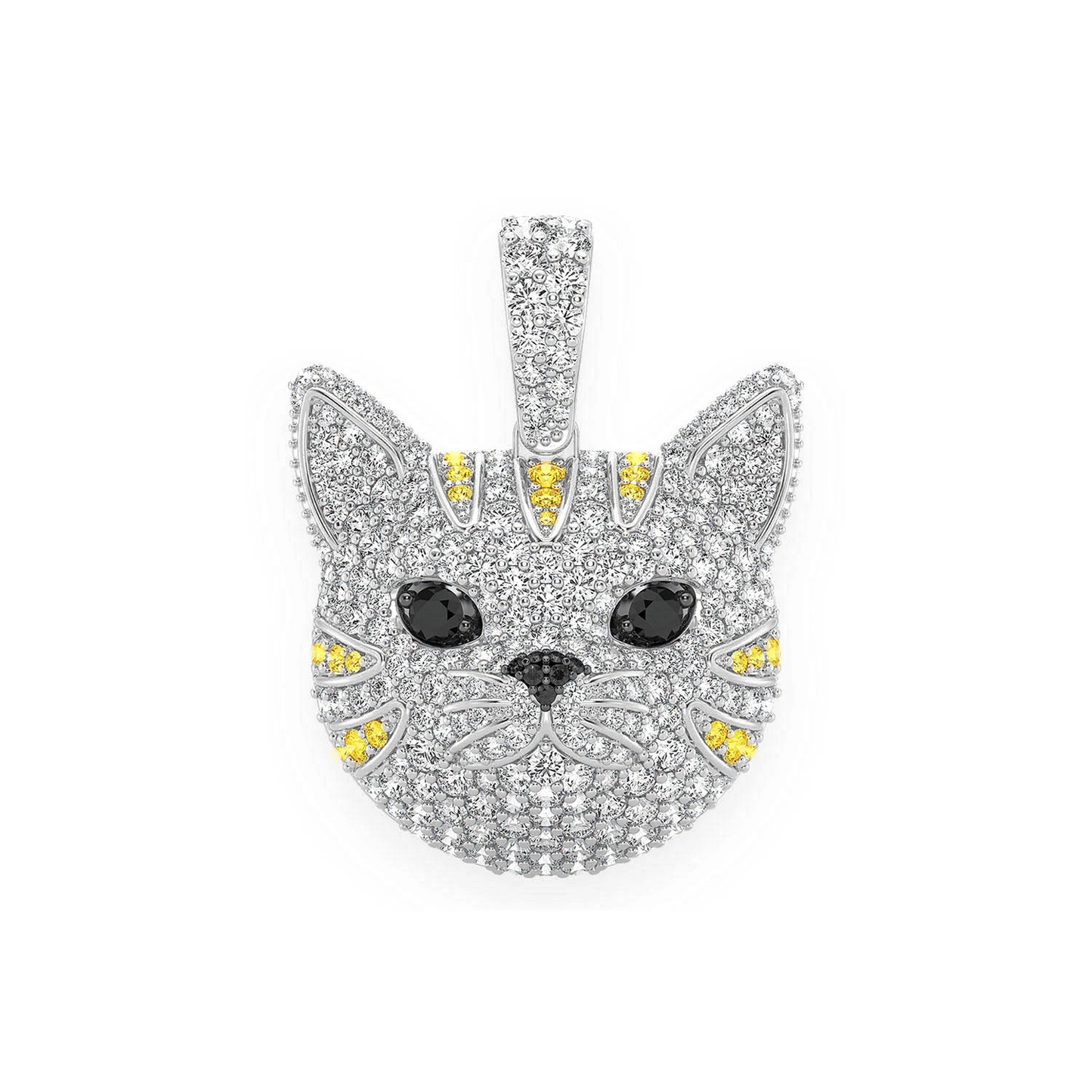 Cat Face Diamond Pendant in 14K white gold, front view