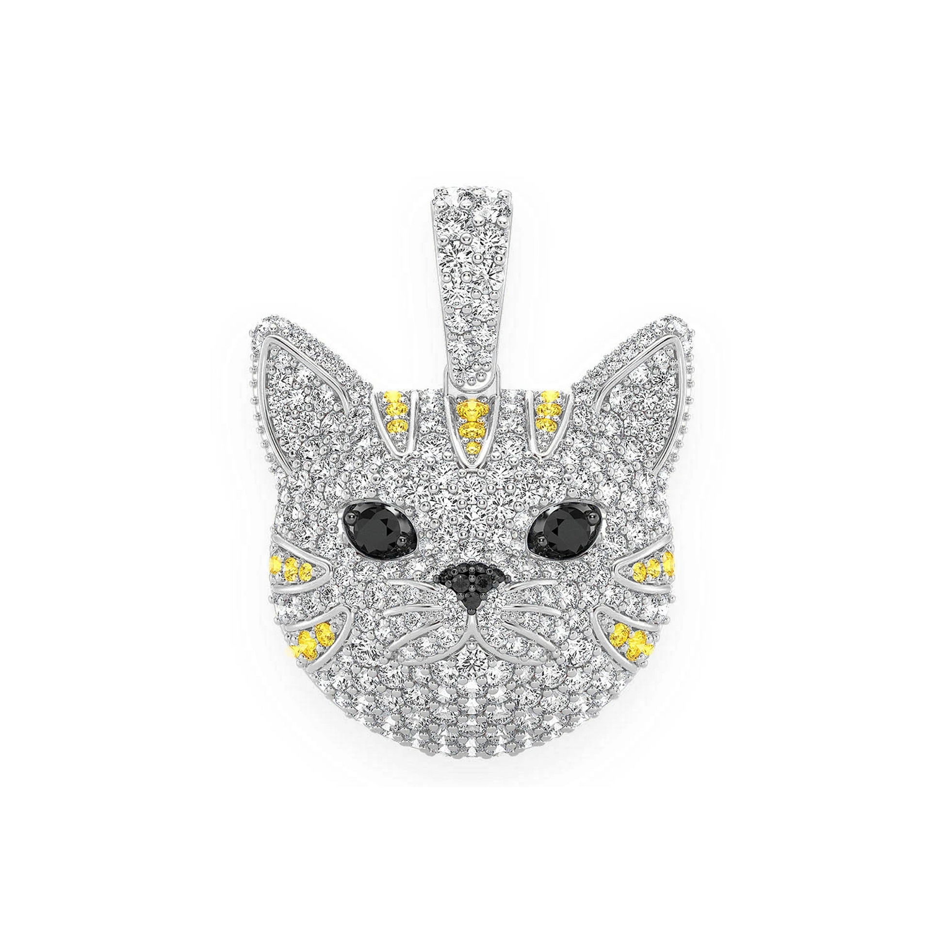Cat Face Diamond Pendant in 14K white gold, front view