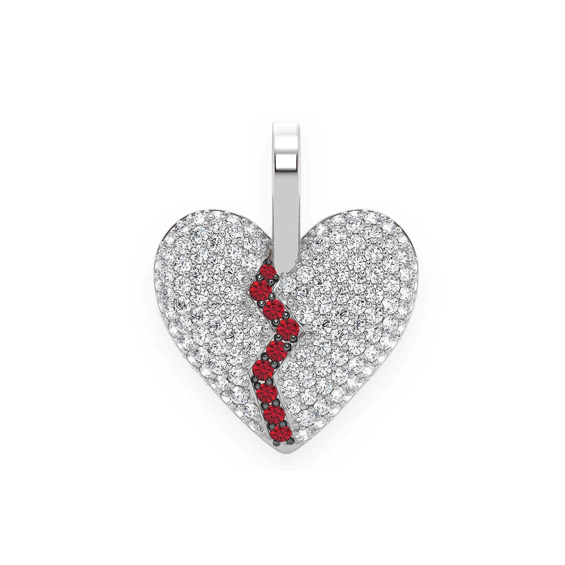 Broken Heart Diamond Pendant in 14K white gold, front view