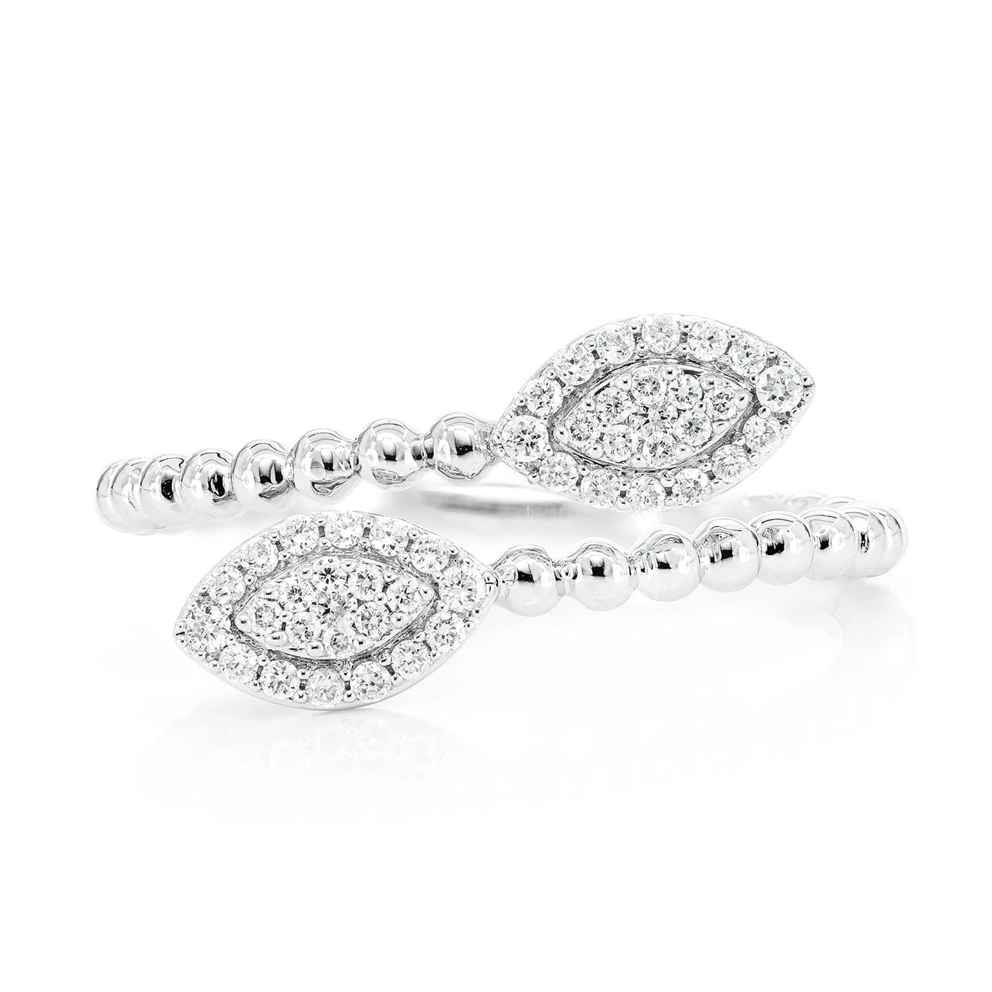 Beaded Marquise Wrap Diamond Ring in 14K white gold, front view