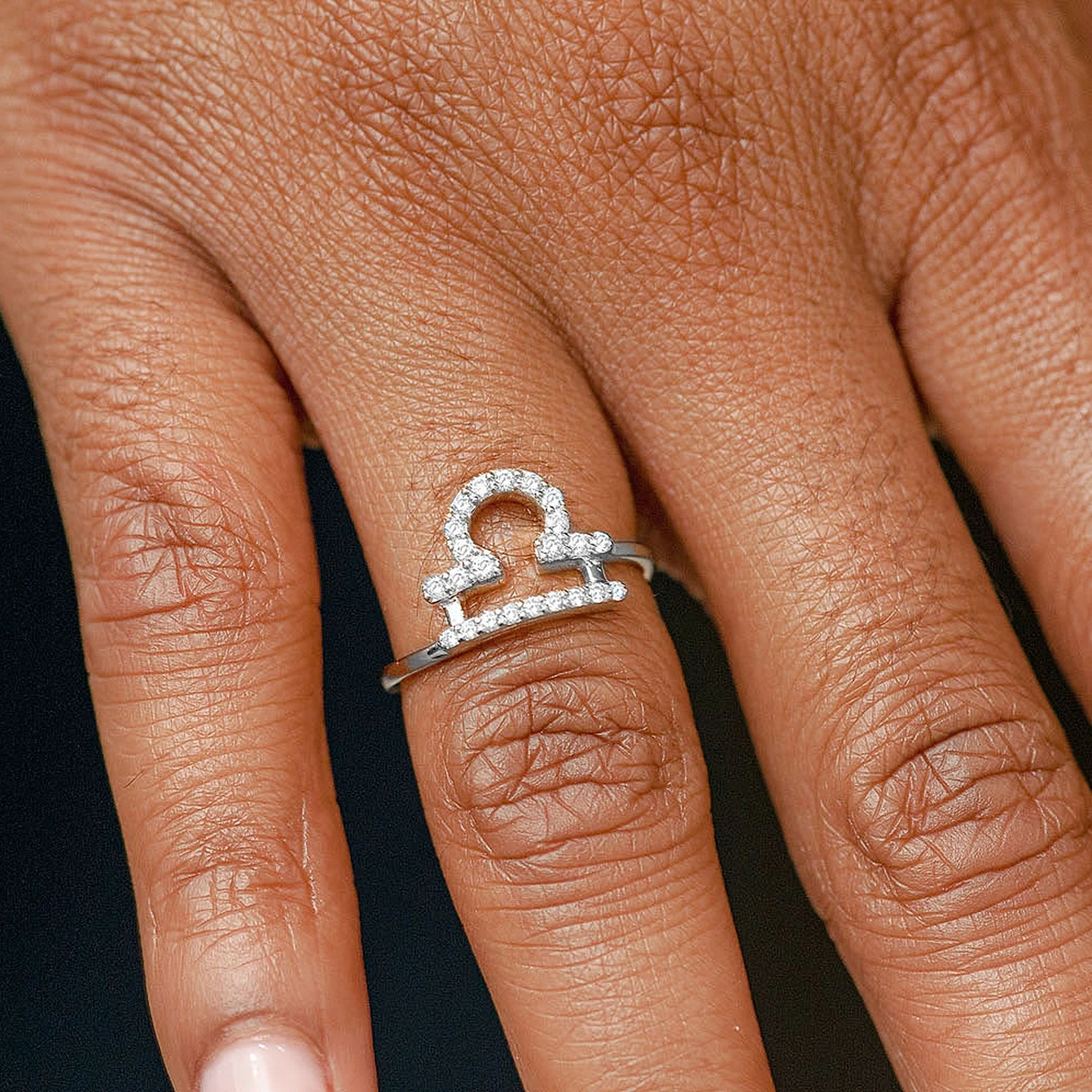 Zodiac Diamond Ring in 14K white gold, Libra design, alternate view
