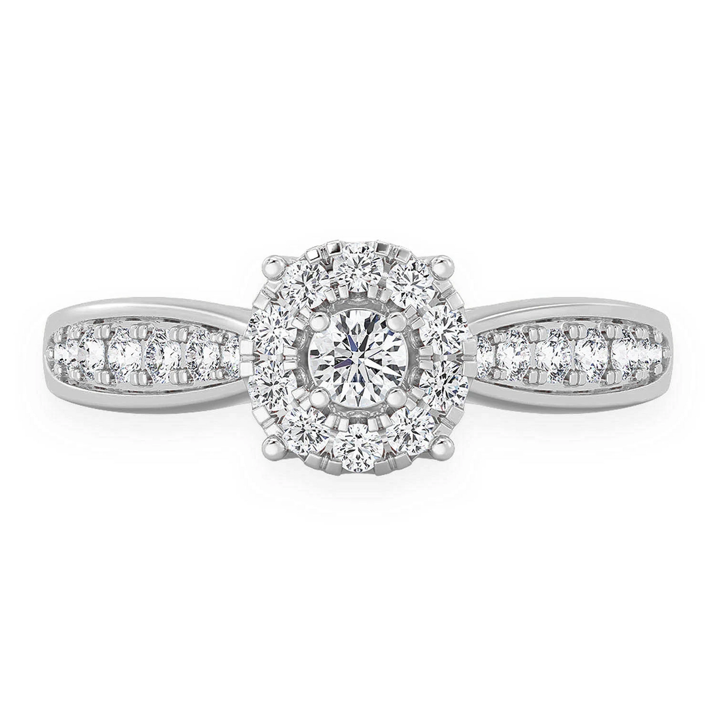Double Layer Round Diamond Engagement Ring in 14K white gold, front view