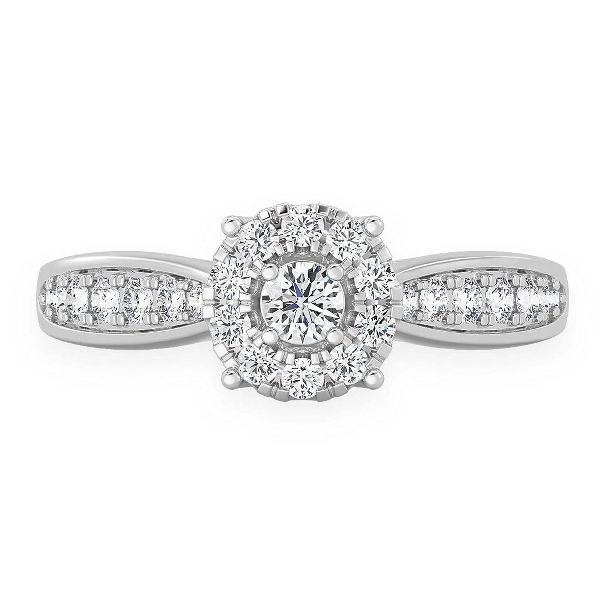Double Layer Round Diamond Engagement Ring in 14K white gold, front view