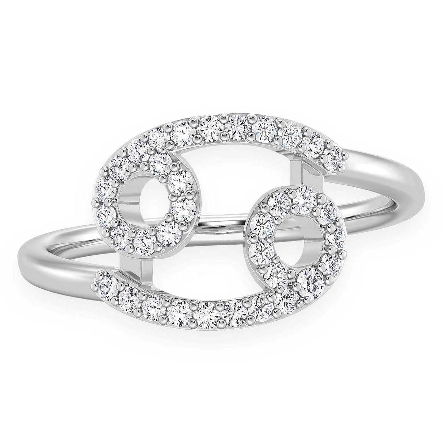 Zodiac Diamond Ring in 14K white gold, Cancer design, front view