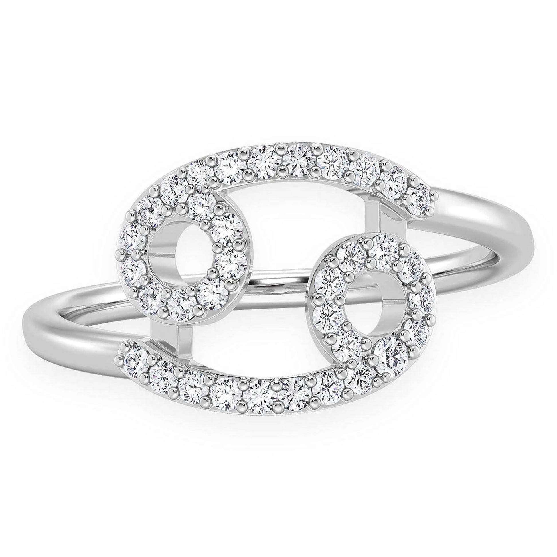 Zodiac Diamond Ring in 14K white gold, Cancer design, front view