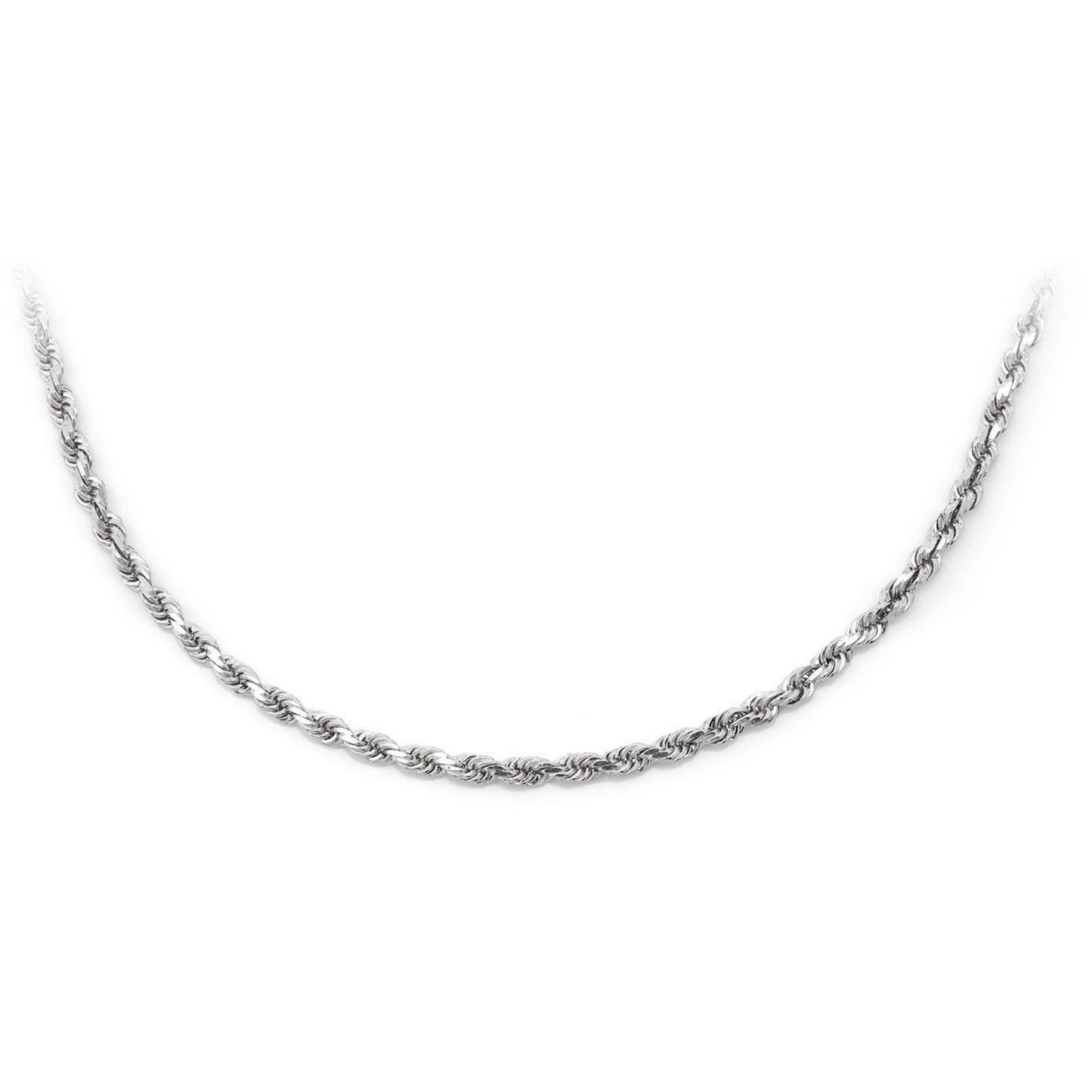 Rope Gold Chain in 14K white gold, 2mm width, front view