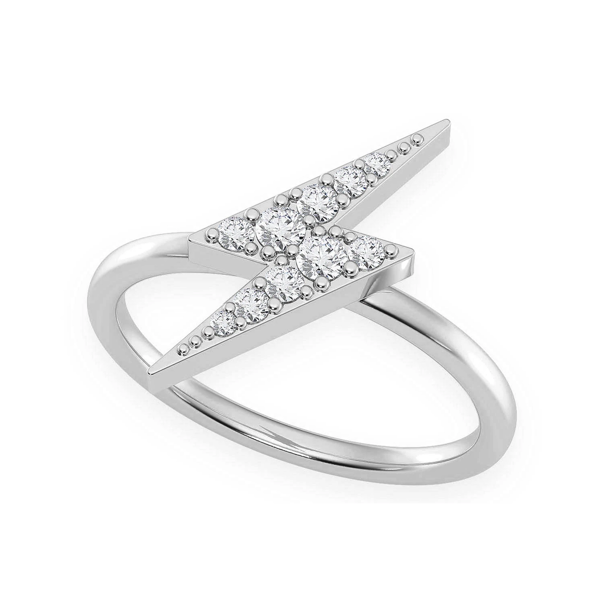 Lightning Bolt Diamond Ring in 14K white gold, angled view