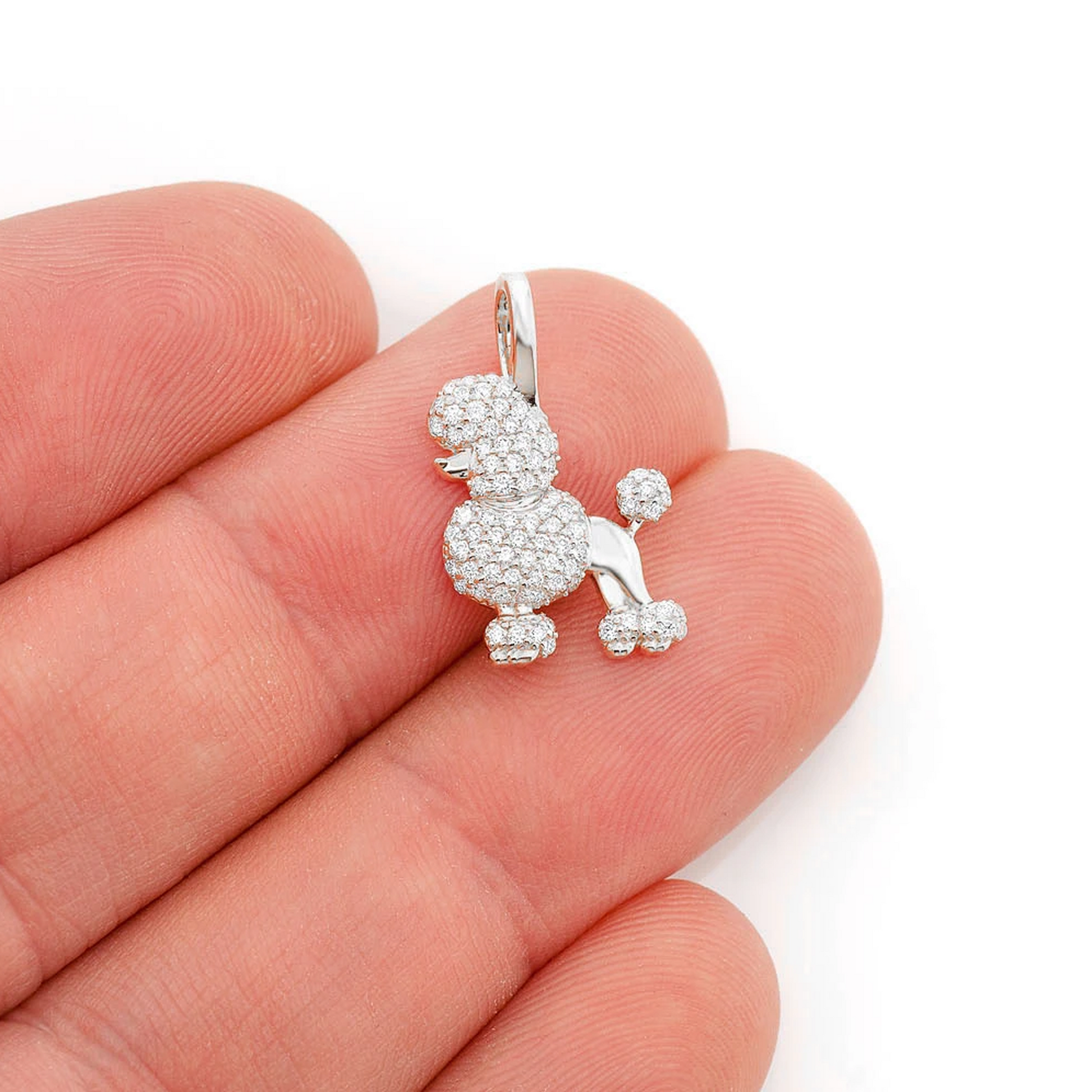 Poodle Diamond Pendant in 14K white gold, angled view