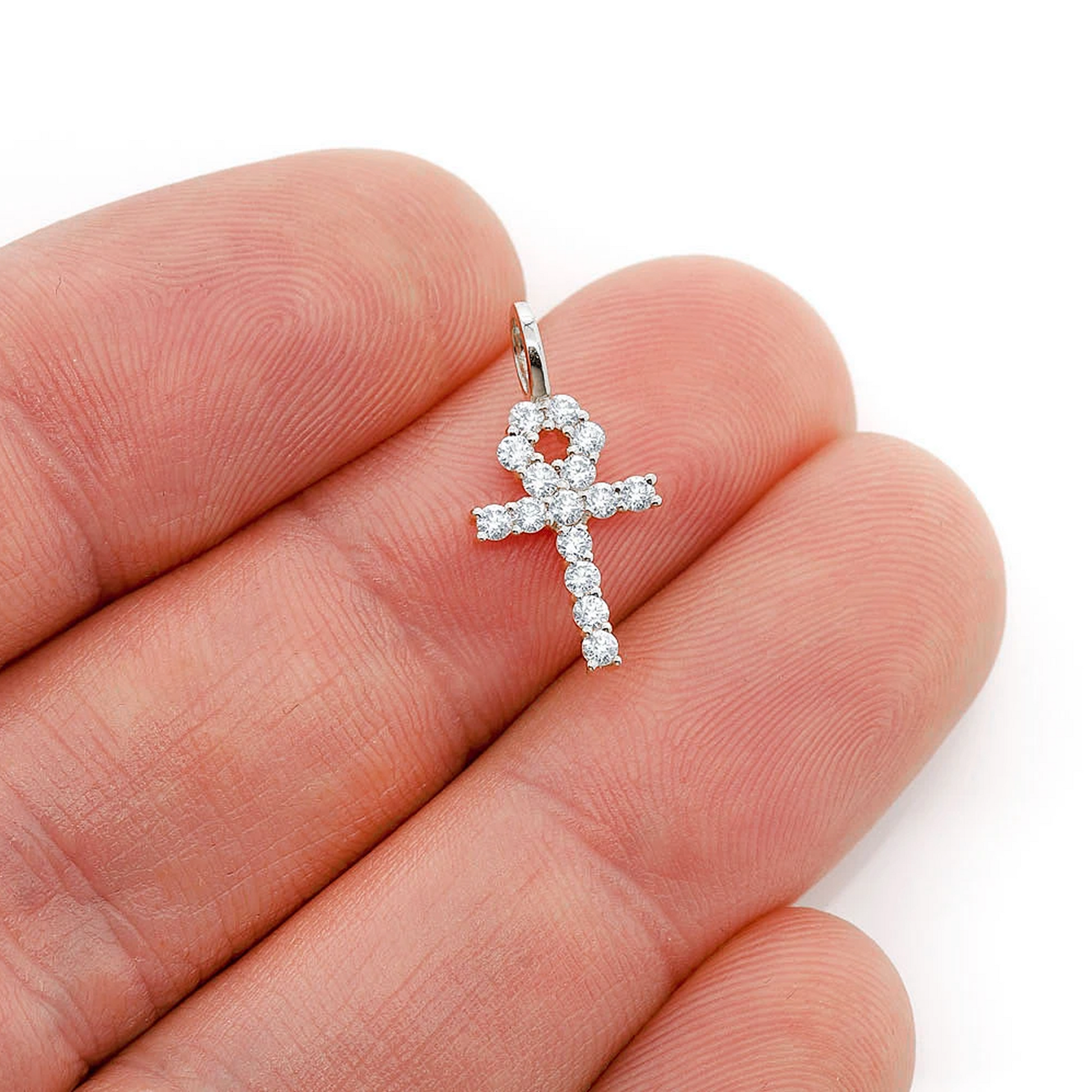 Diamond Ankh Pendant in 14K white gold, Entry | 0.25ctw, angled view