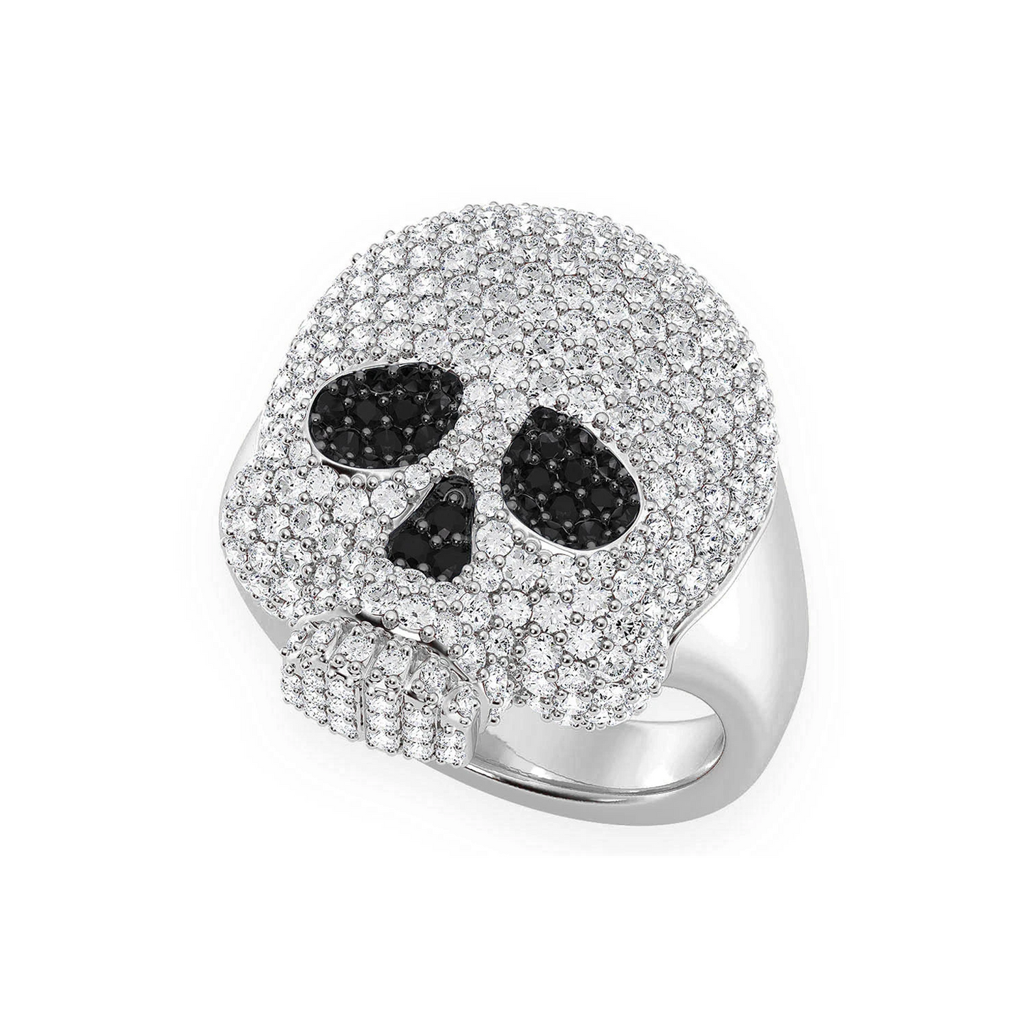 Jawless Skull Diamond Ring in 14K white gold, angled view