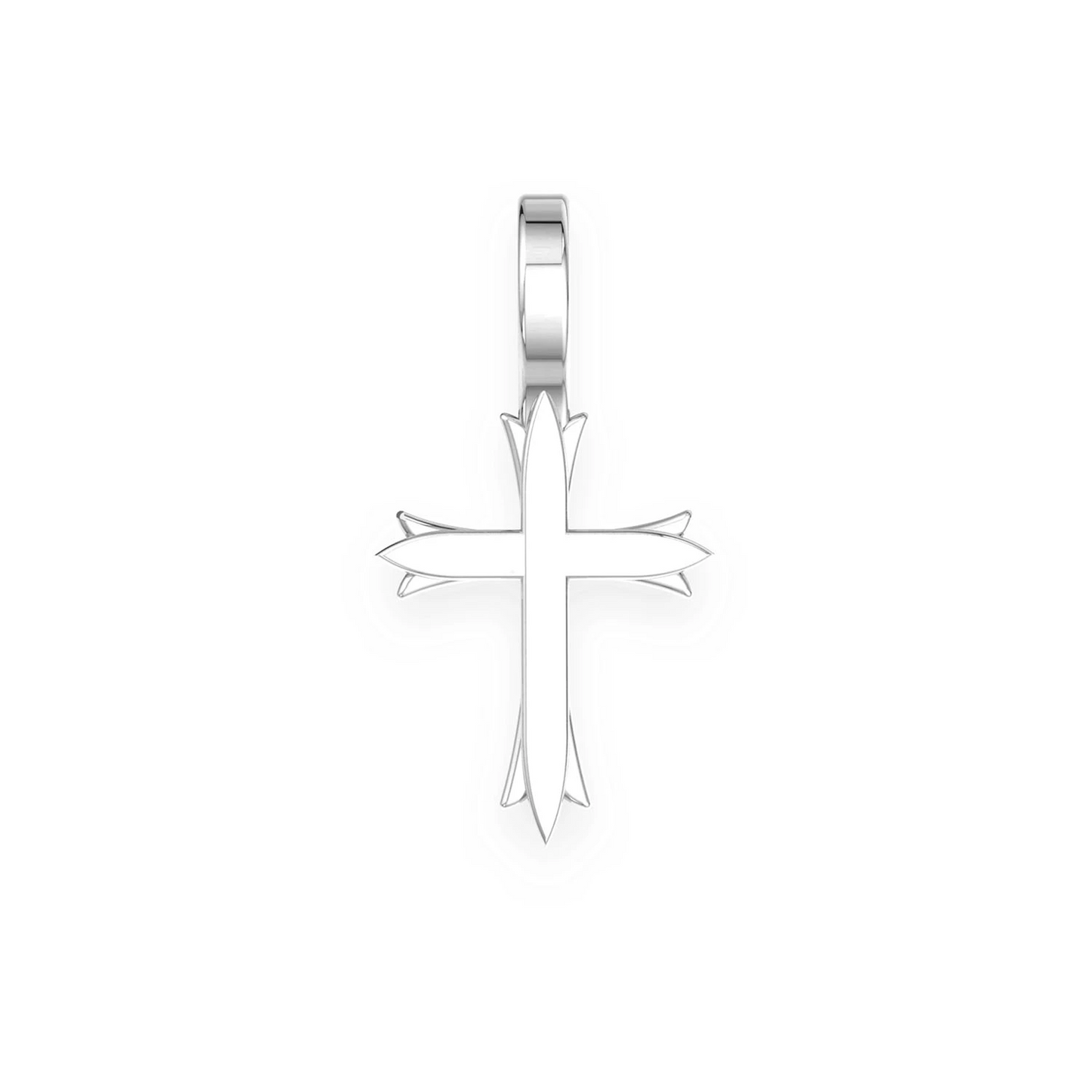 Triple Point Cross Pendant in 14K white gold, Pure | Solid Gold, front view