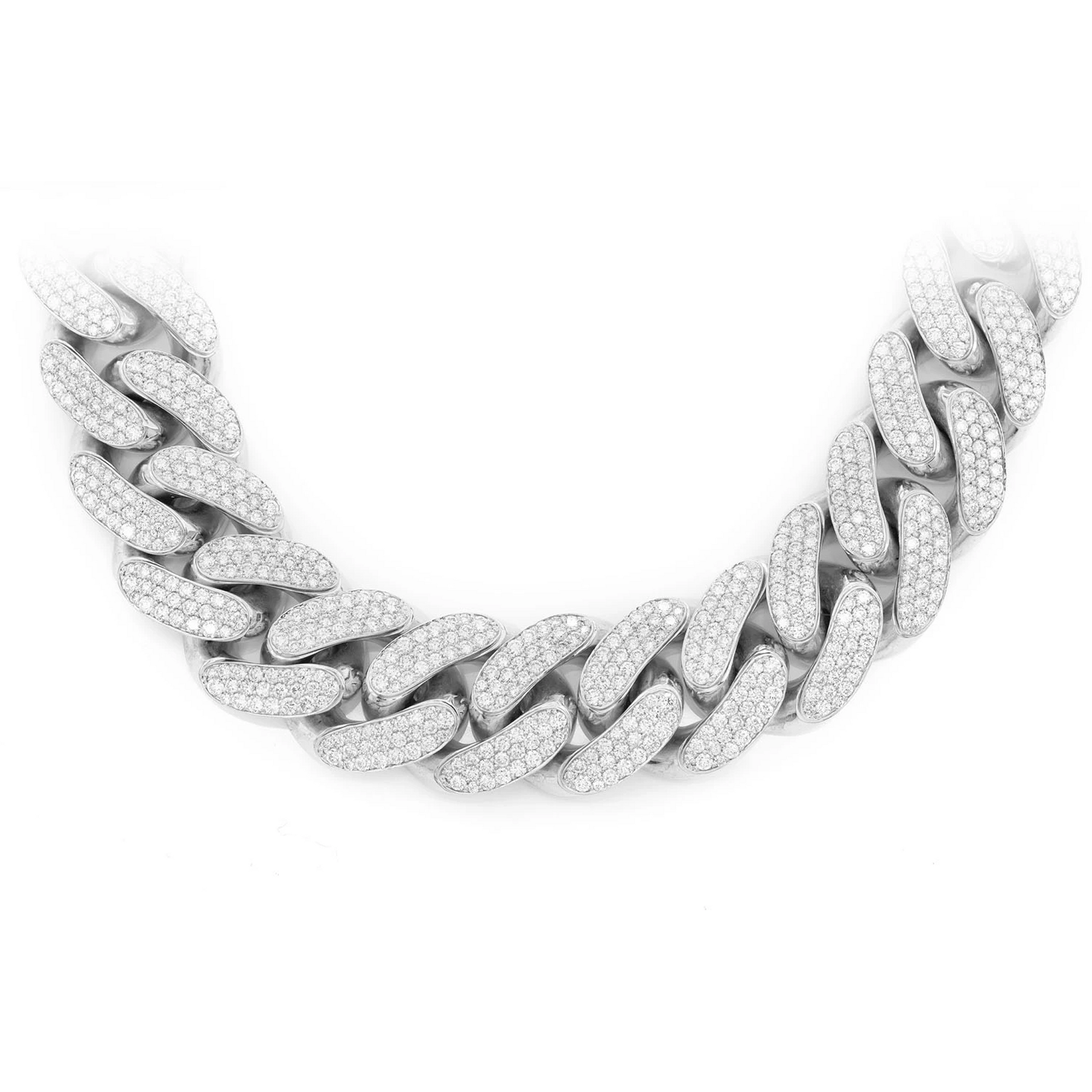 Iced Miami Cuban Necklace in 14K white gold, 20mm / 41.00ctw width, front view