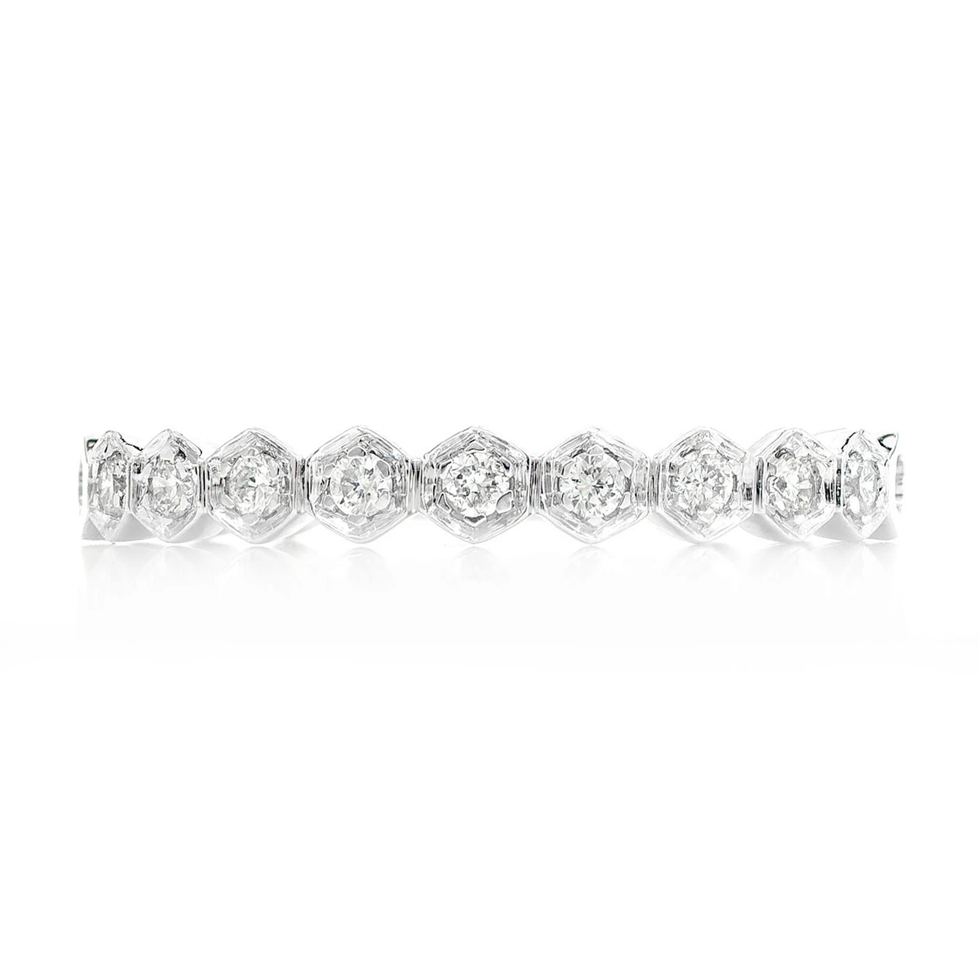 Hexagon Bezel Diamond Band in 14K white gold, front view