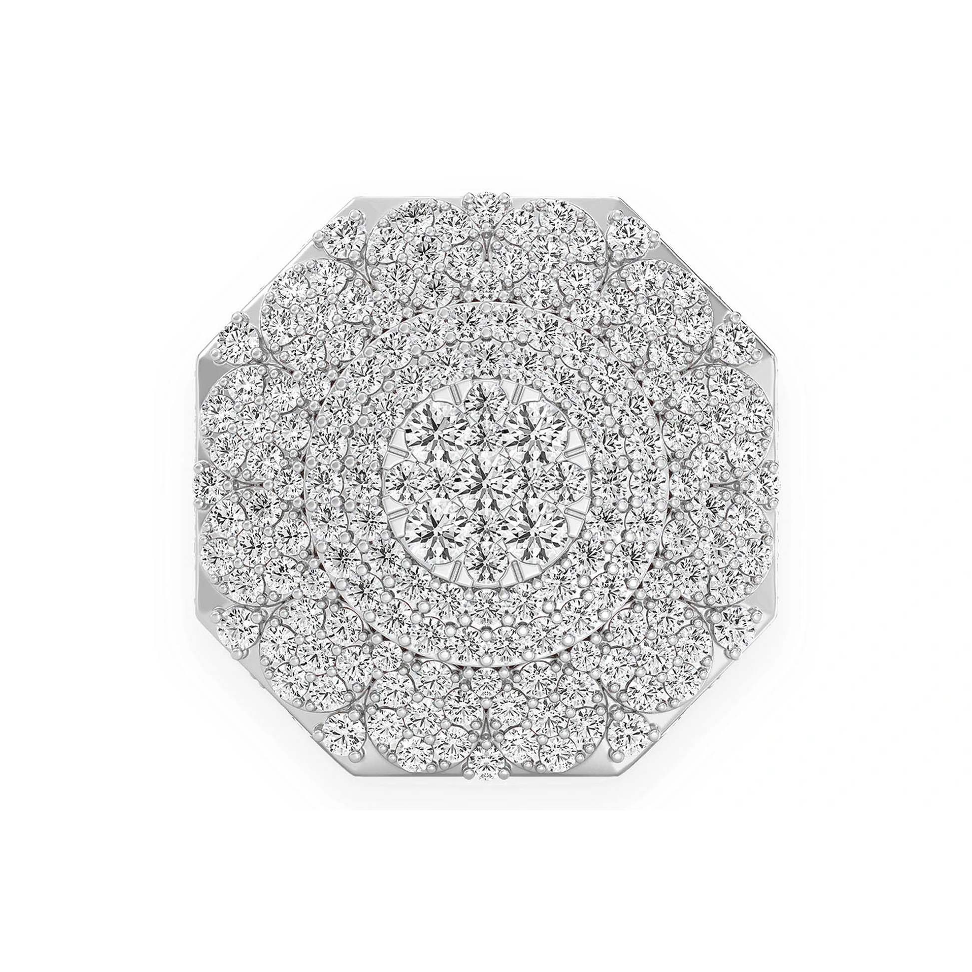 Multi Halo Diamond Signet Ring in 14K white gold, front view