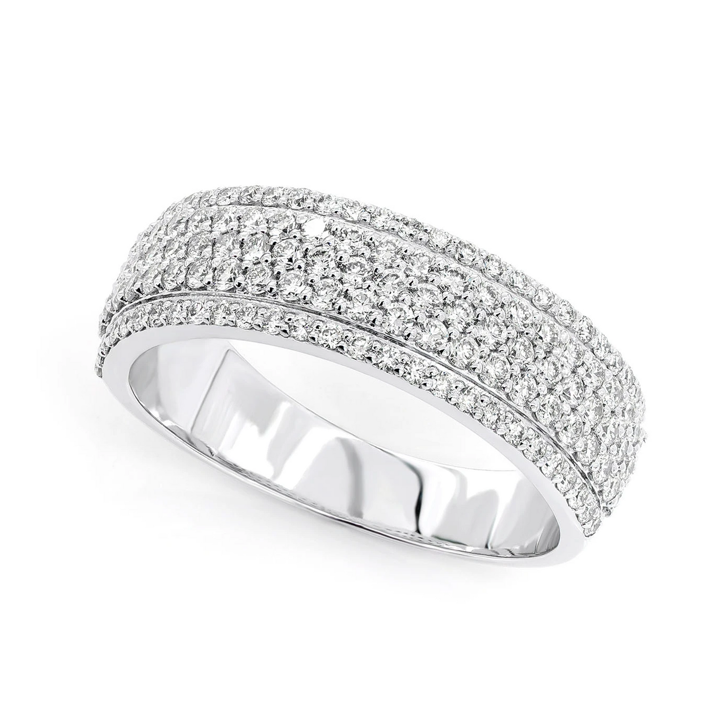 Multi Row Pavé Diamond Band in 14K white gold, angled view