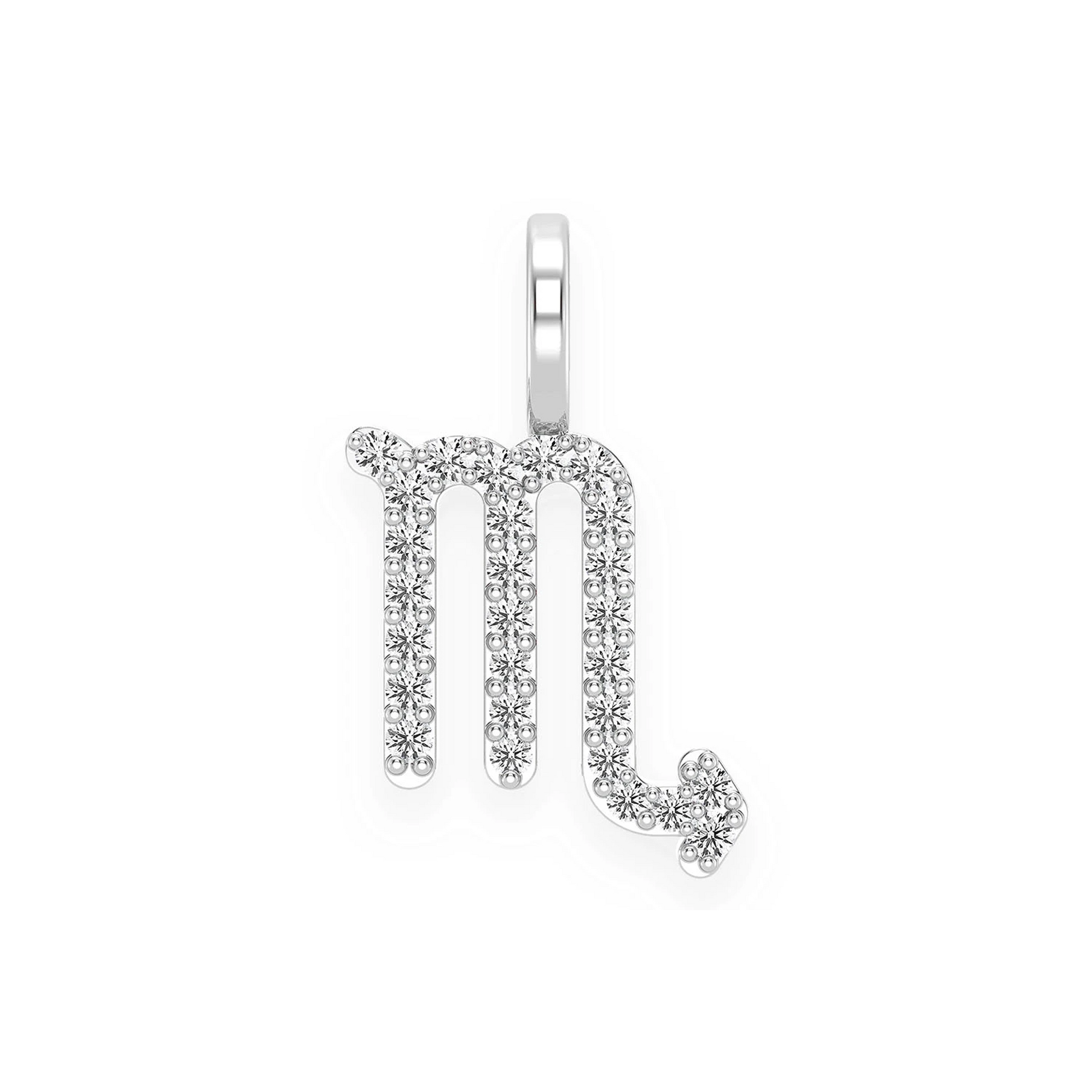 Astrology Zodiac Diamond Pendant in 14K white gold, Scorpio design, front view