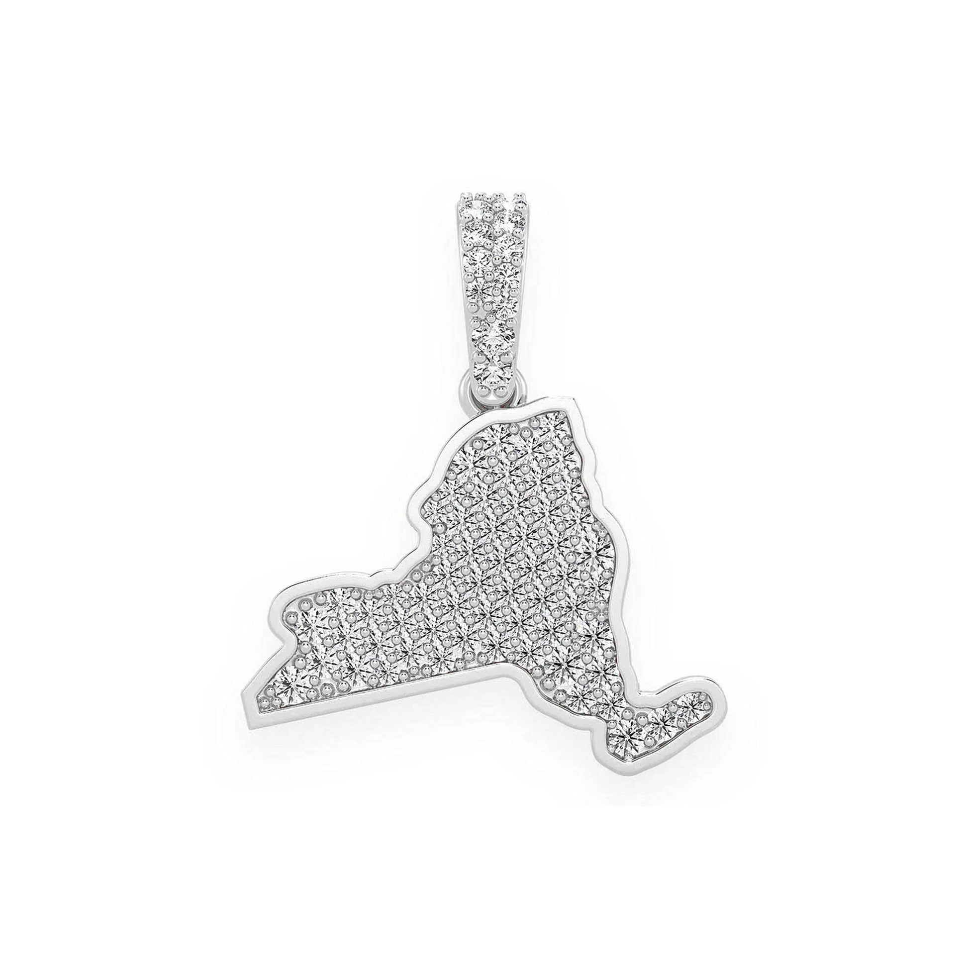 US State Diamond Pendant in 14K white gold, New York design, front view