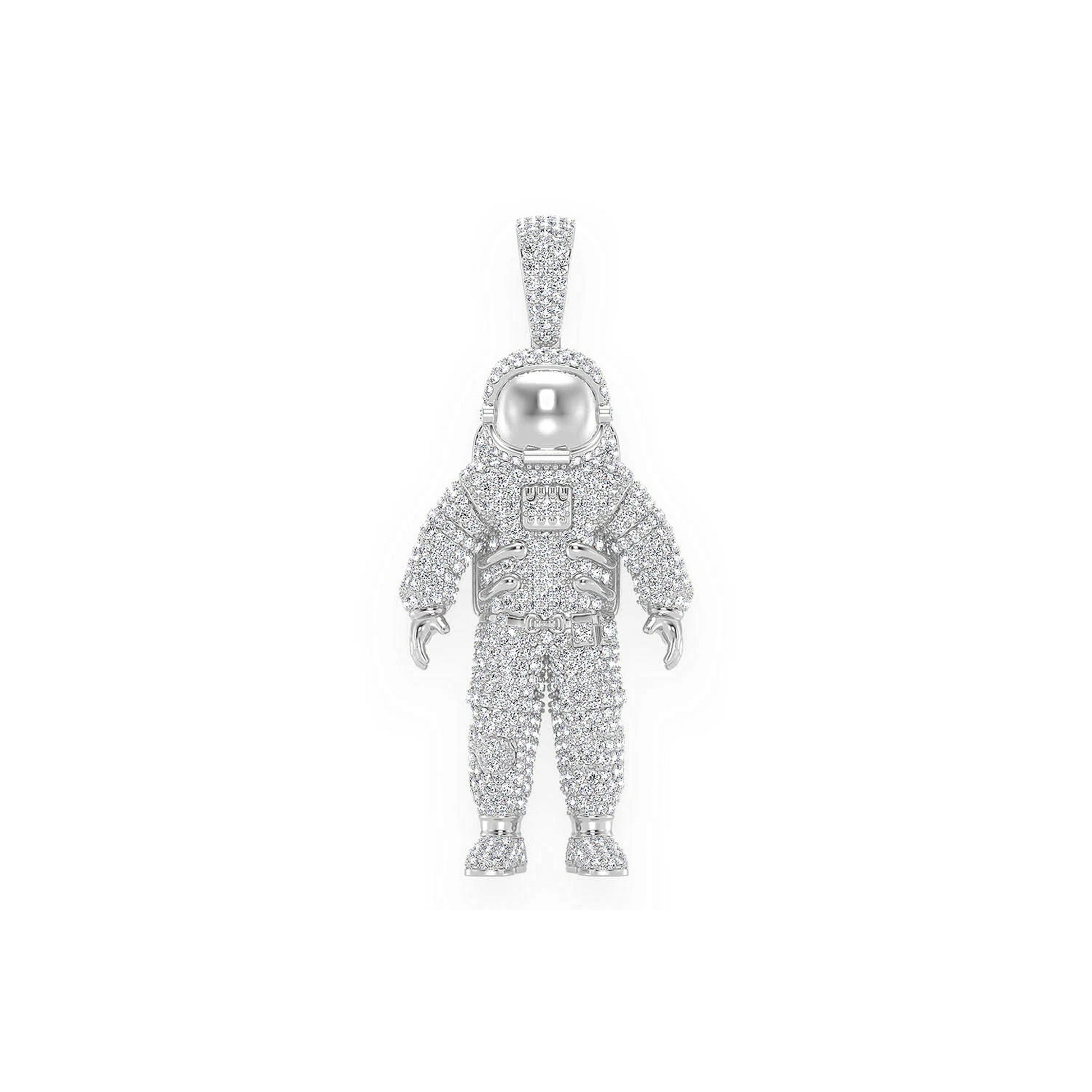Astronaut Diamond Pendant in 14K white gold, Statement | 4.25ctw, front view