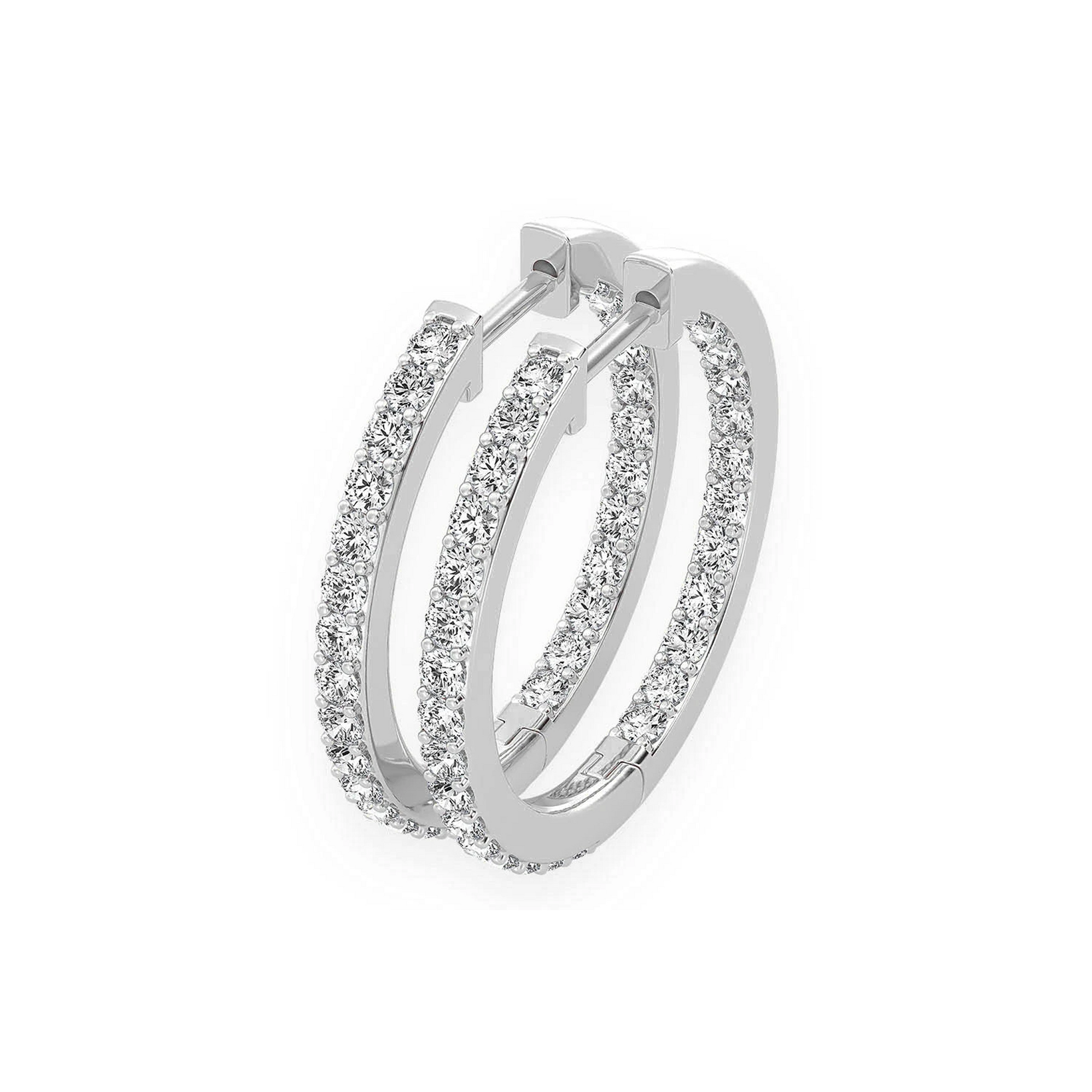 One Row Diamond Hoops in 14K white gold, front view