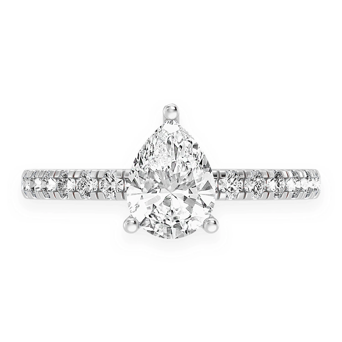 Pear Solitaire One Row Under Halo Ring in 14K white gold, front view