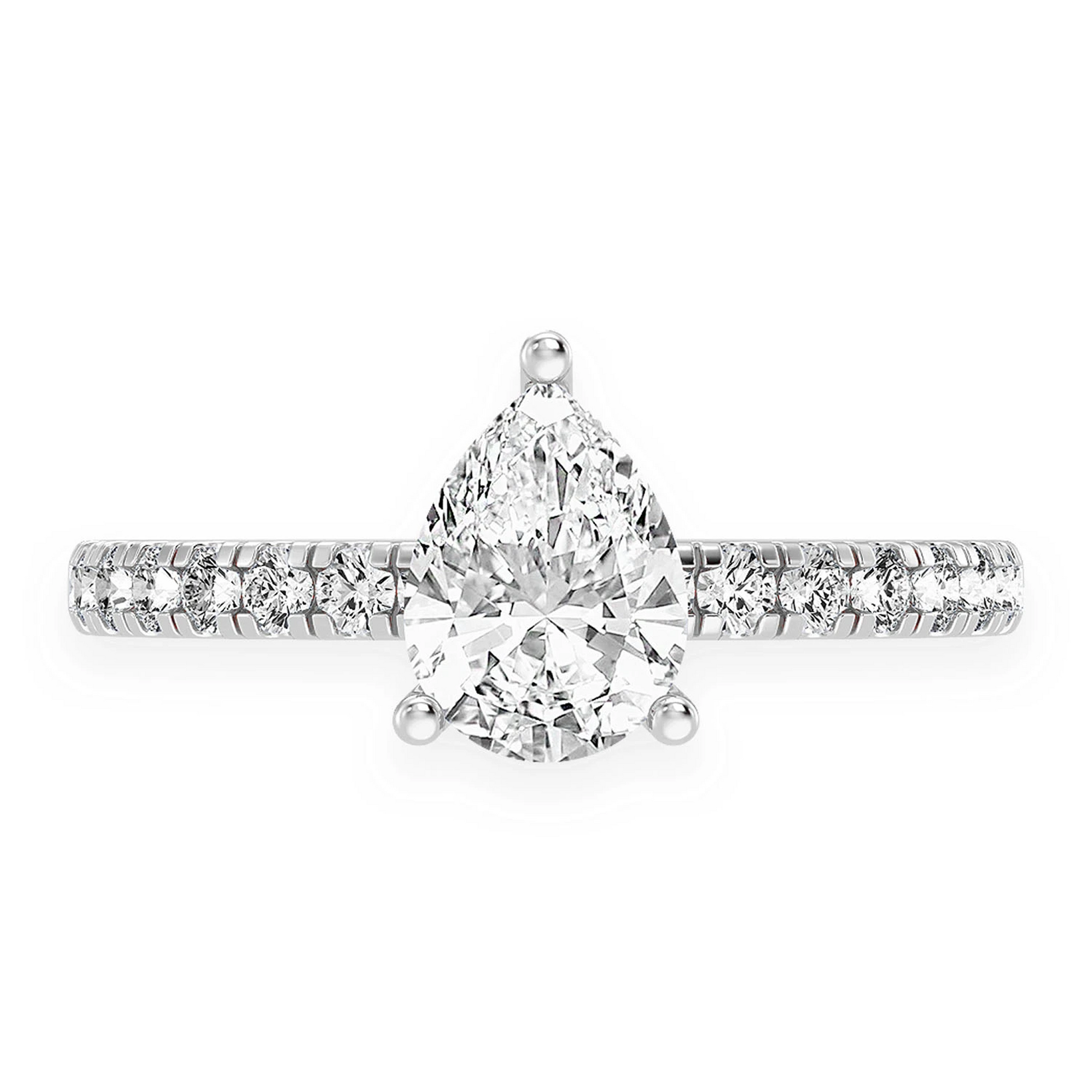 Pear Solitaire One Row Under Halo Ring in 14K white gold, front view