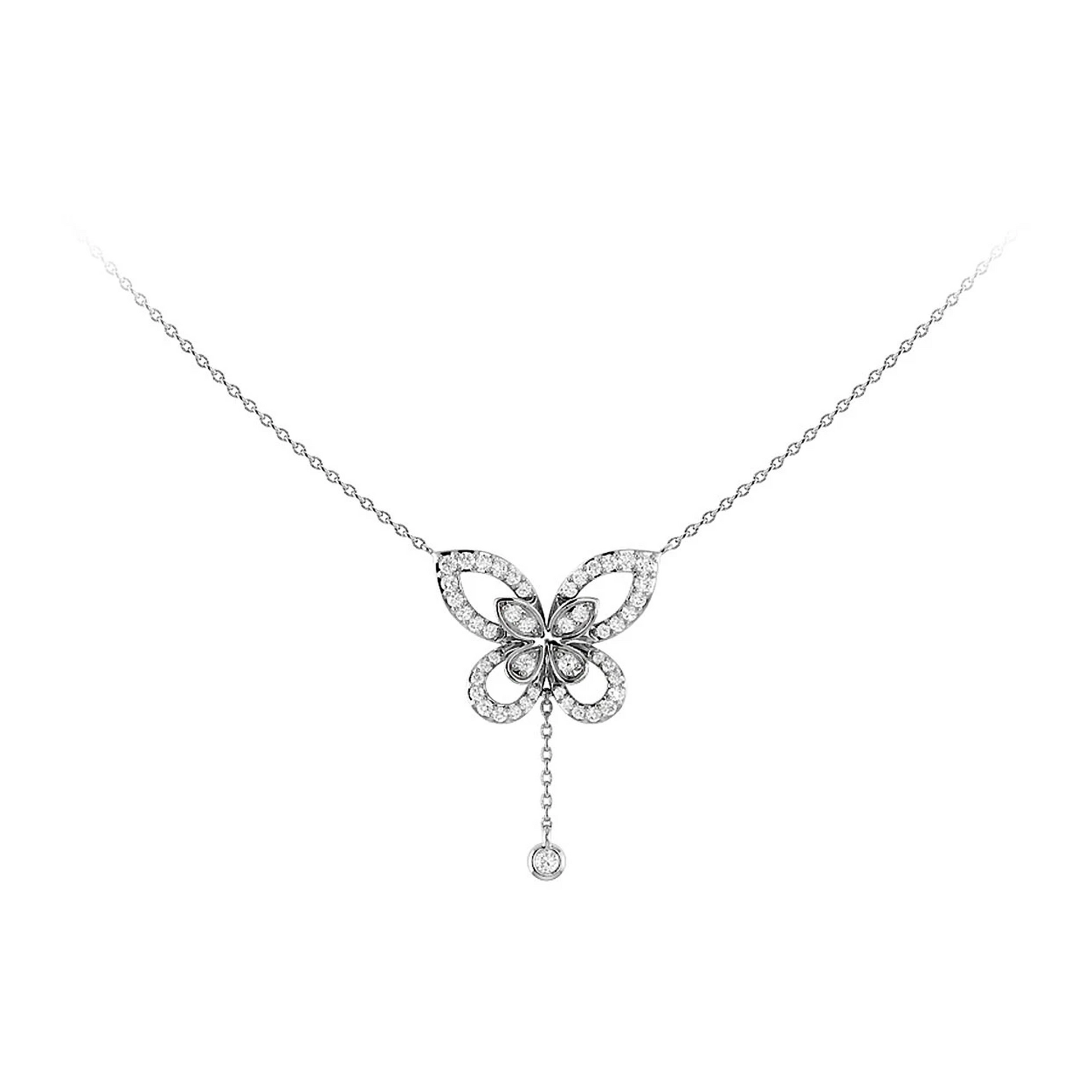 Butterfly Diamond Necklace in 14K white gold, front view