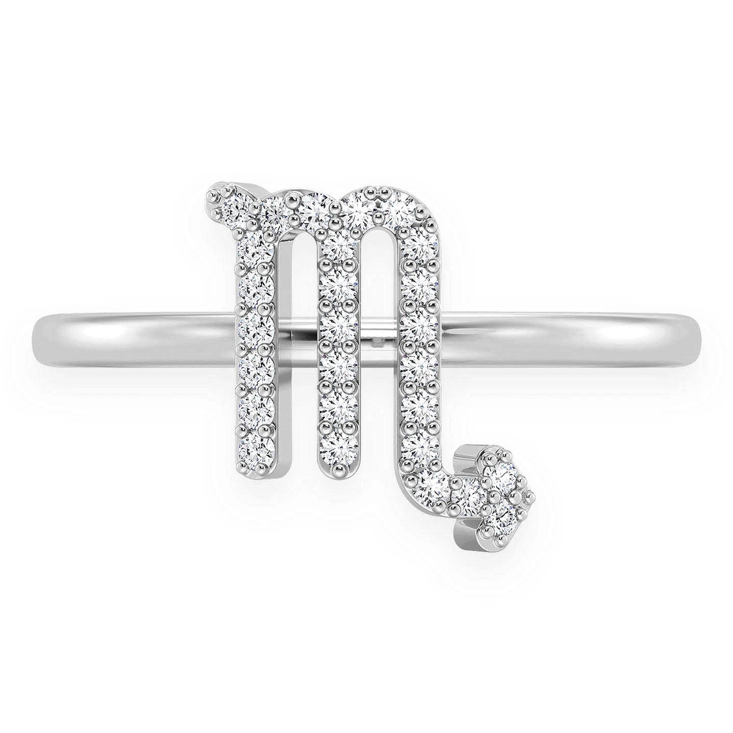 Zodiac Diamond Ring in 14K white gold, Scorpio design, front view