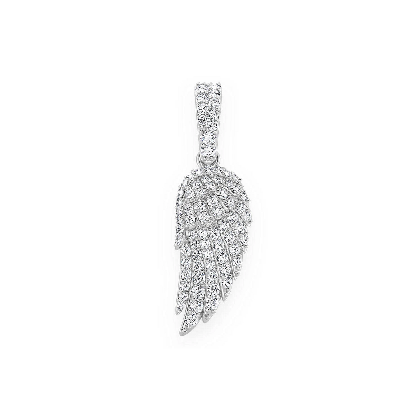 Angel Wing Feather Diamond Pendant in 14K white gold, Signature | 0.45ctw, front view