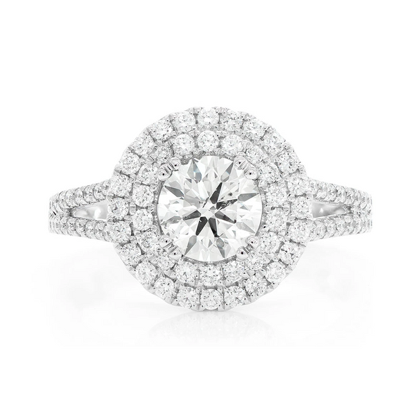 Round Double Halo Split Shank Diamond Ring