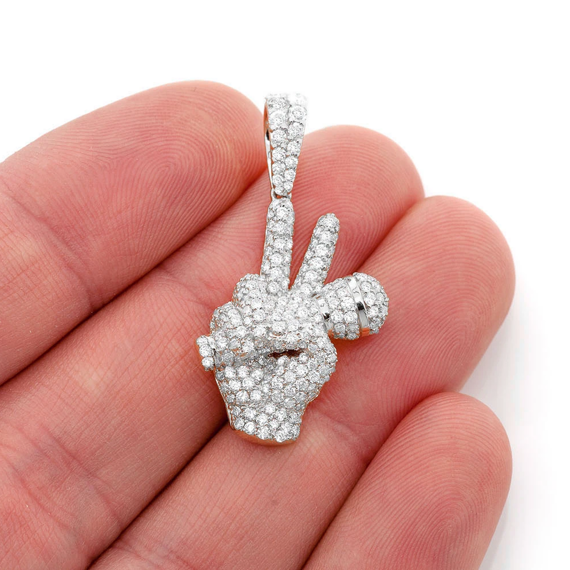 Peace Sign Microphone Diamond Pendant in 14K white gold, angled view