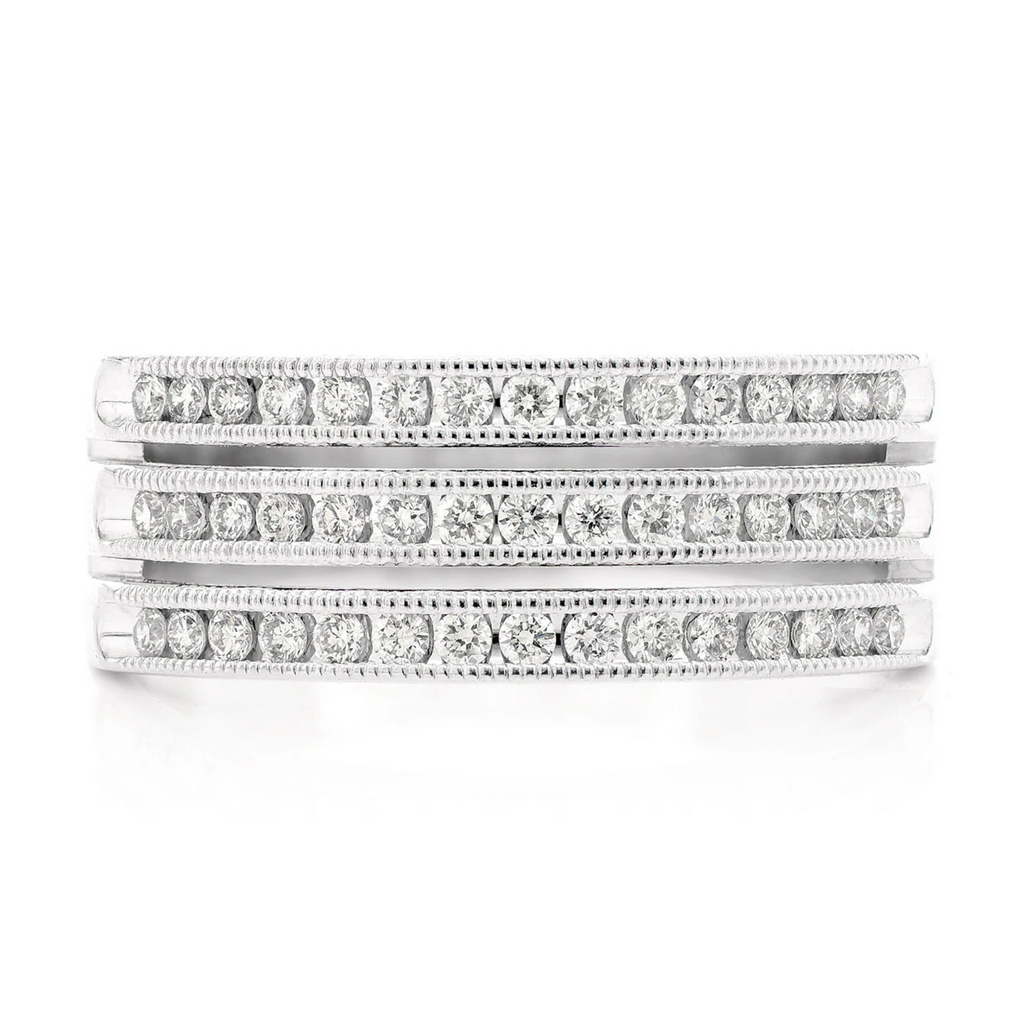 Three Row Split Channel Ring in 14K white gold, front view