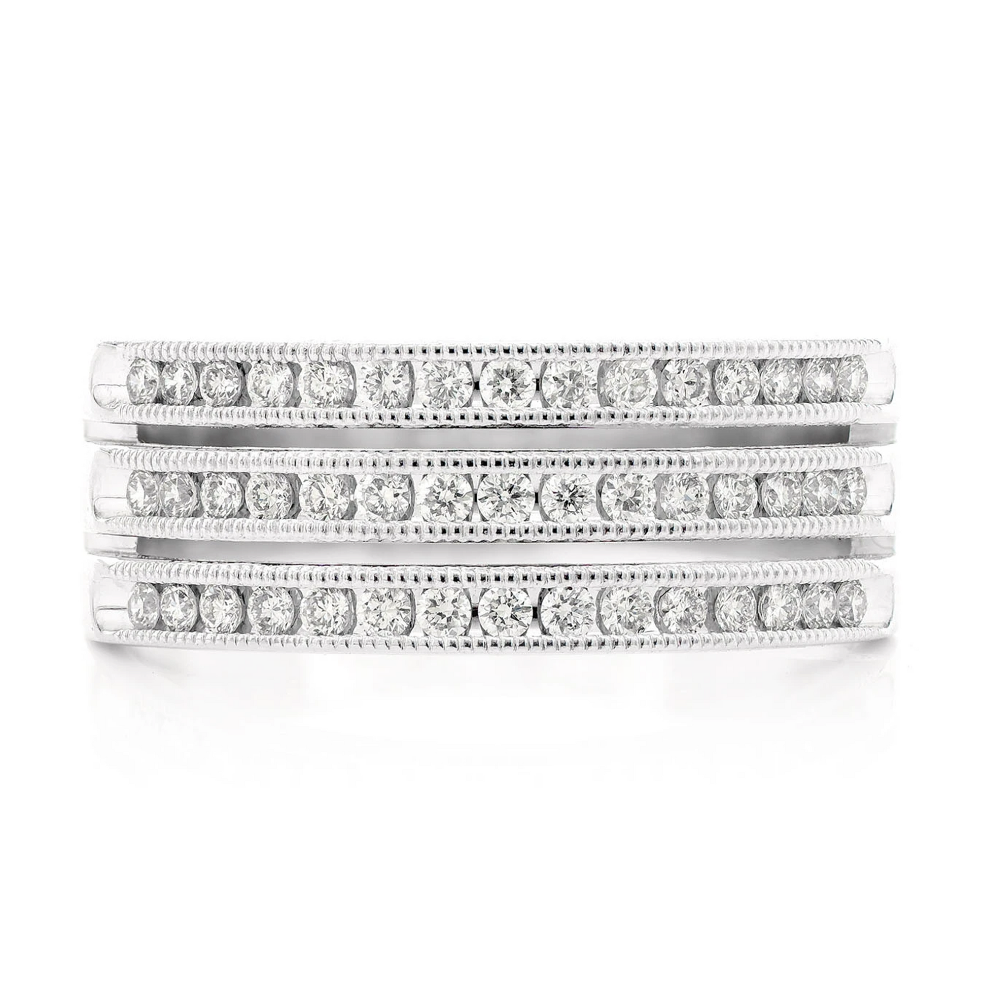 Three Row Split Channel Ring in 14K white gold, front view
