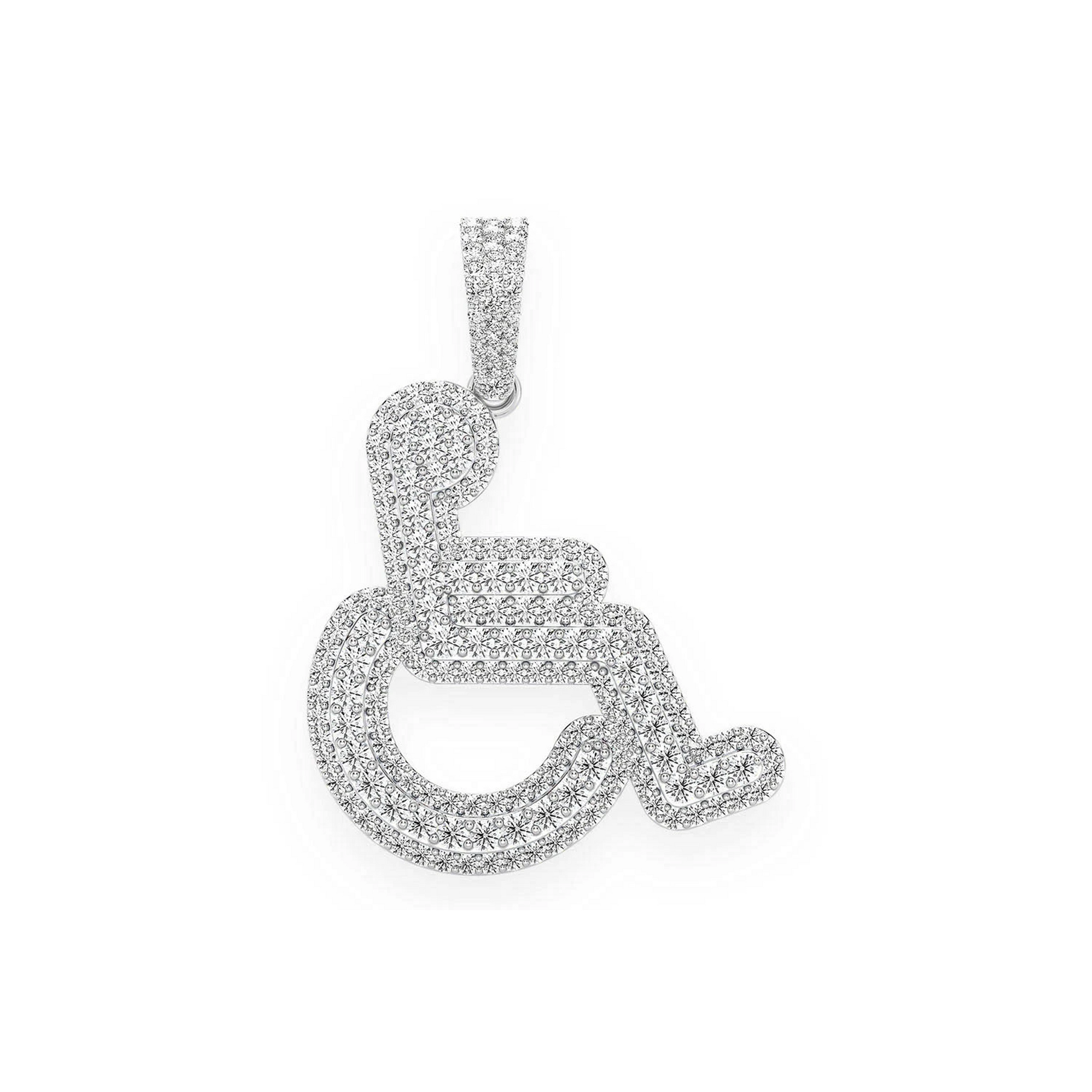 Wheelchair Diamond Pendant in 14K white gold, Statement | 2.60ctw, front view