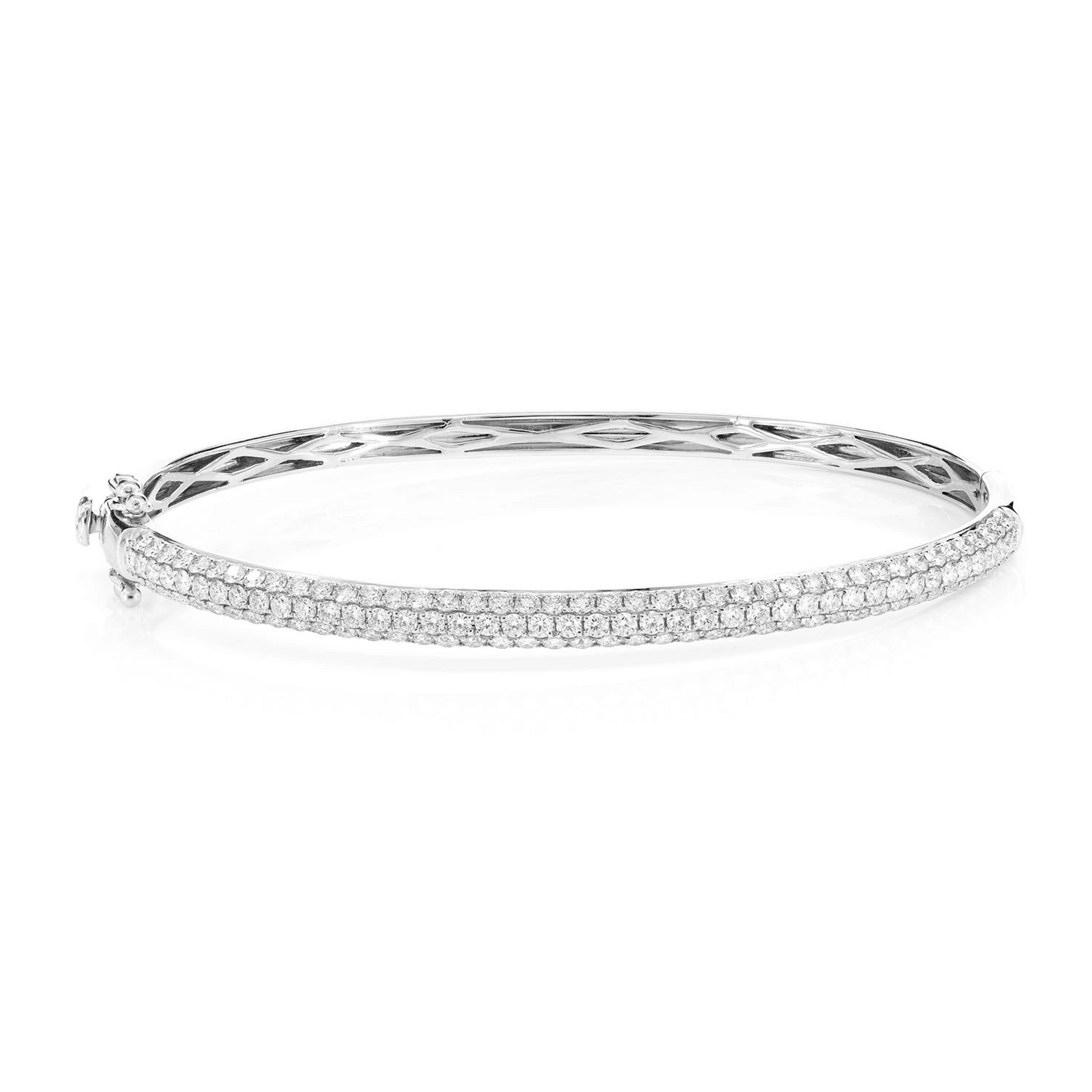 Three Row Pavé Diamond Bangle in 14K white gold, 1.95ctw, front view