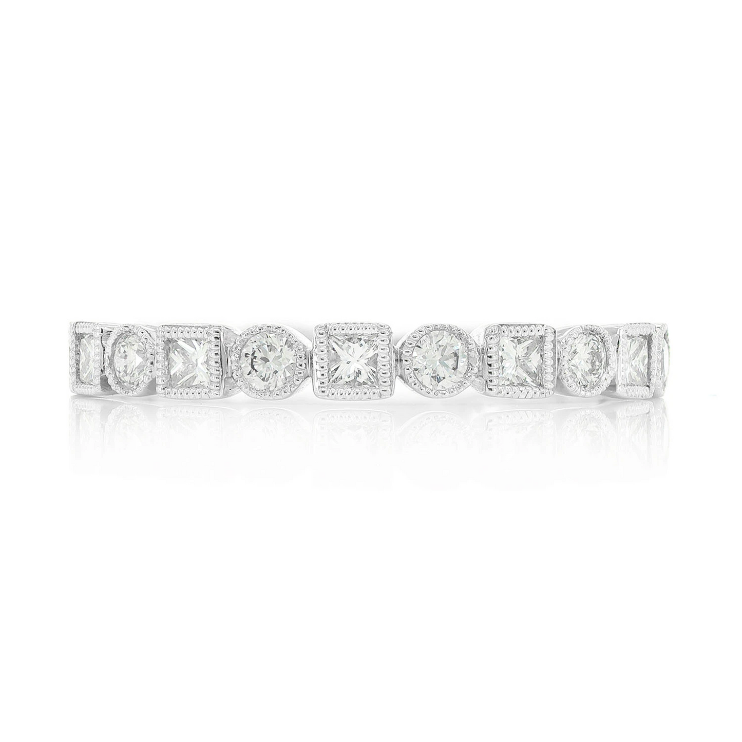 Milgrain Circle & Square Diamond Ring in 14K white gold, front view