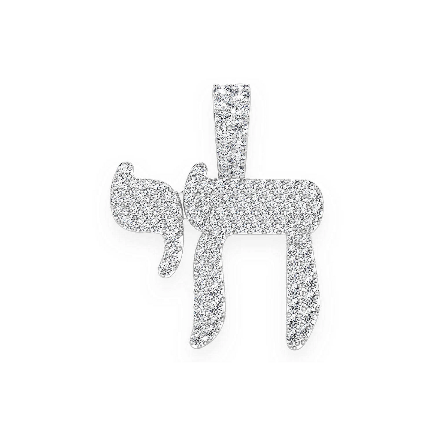 Chai Hebrew Pendant in 14K white gold, 0.75ctw, front view