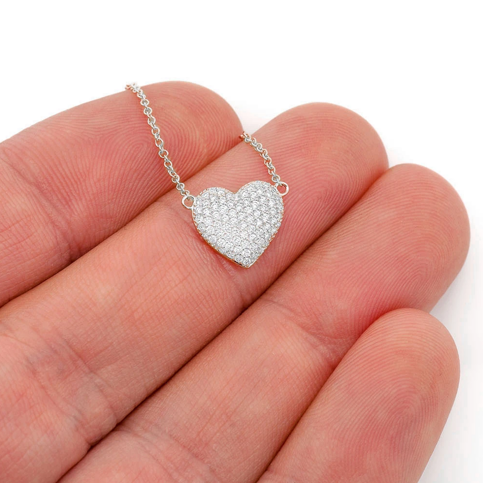 Bubble Heart Diamond Necklace in 14K white gold, angled view