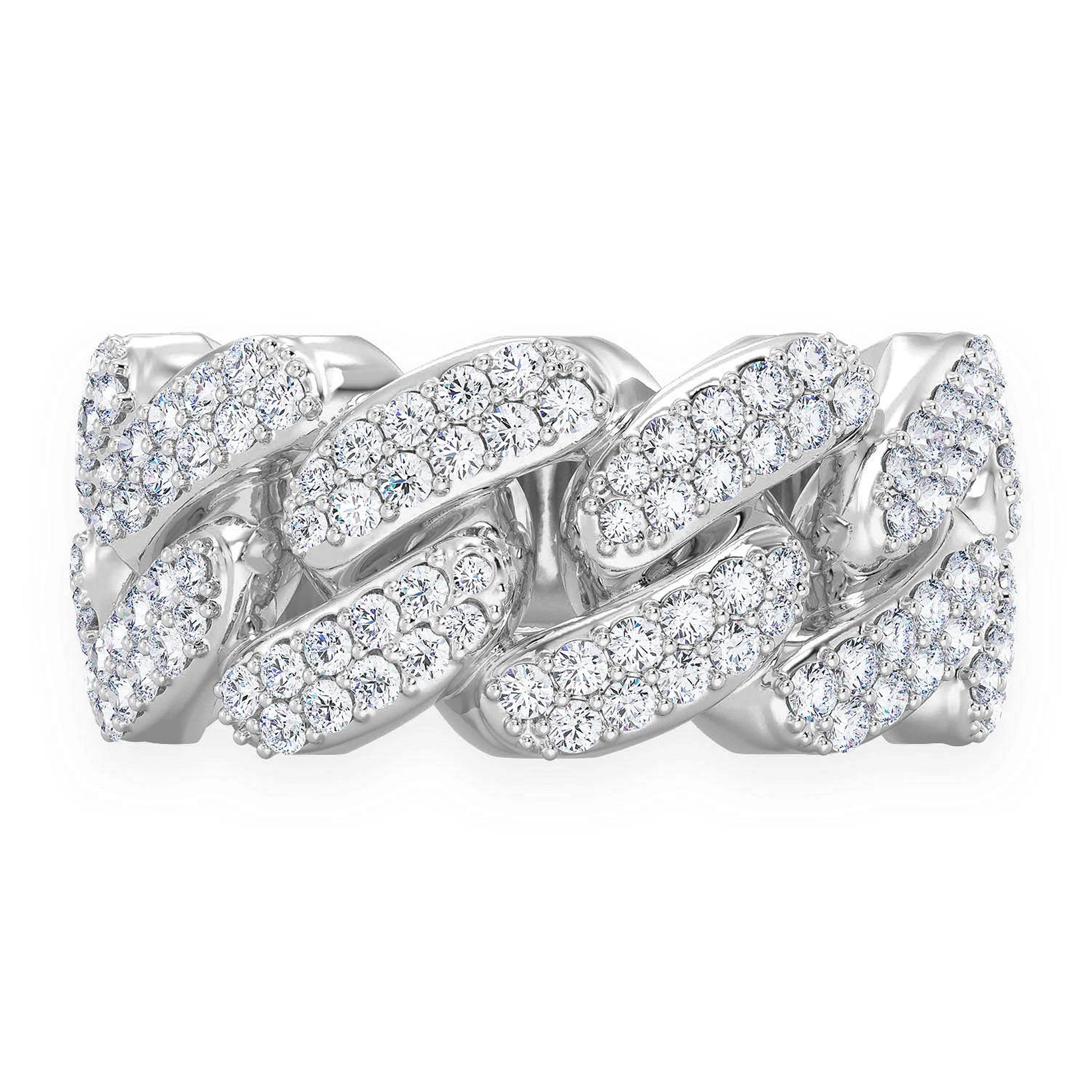 Iced Out Cuban Ring in 14K white gold, 10mm | 0.90ctw, front view