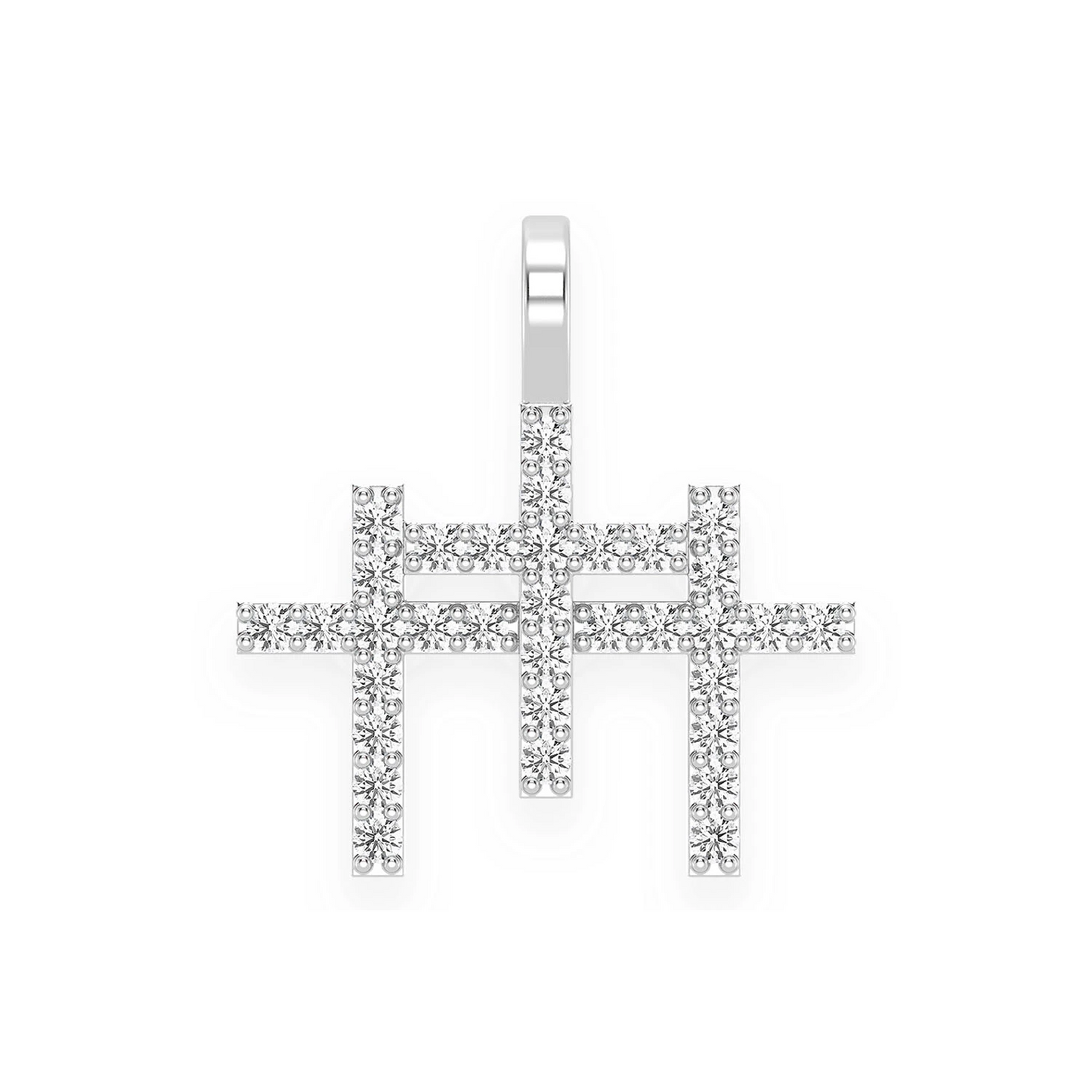 Triple Cross Diamond Pendant in 14K white gold, front view