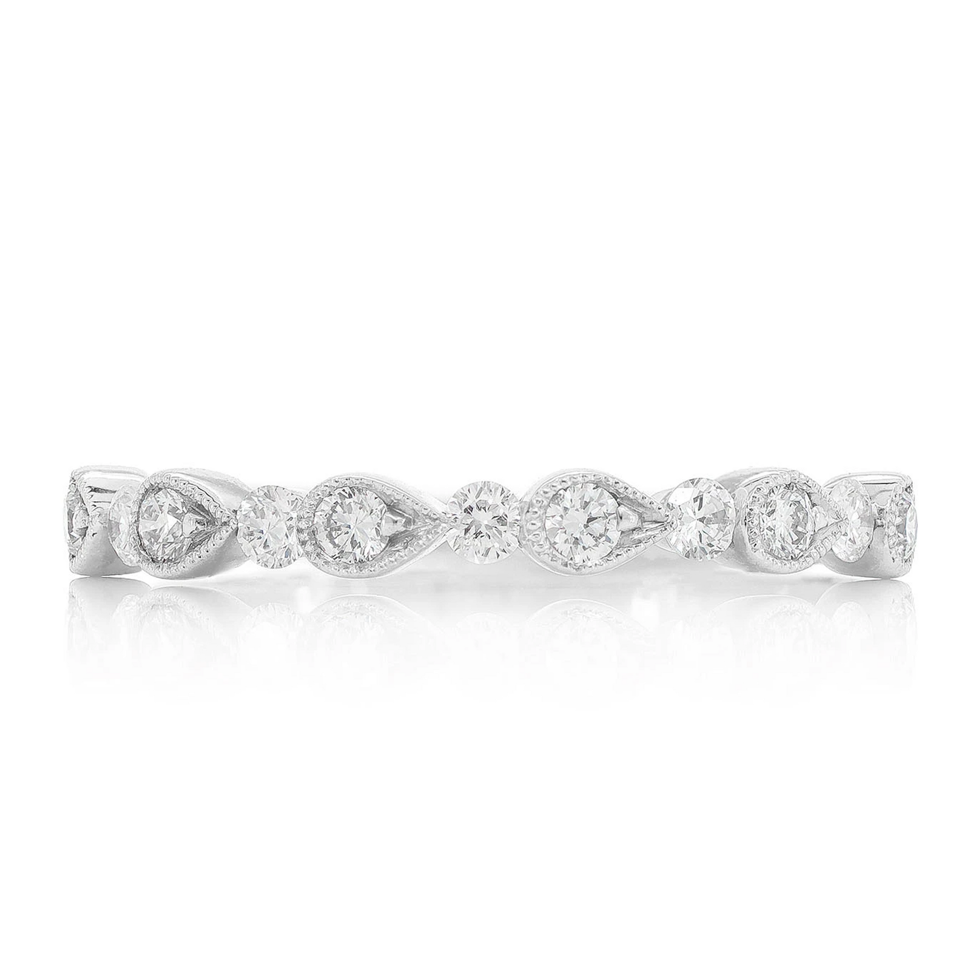 Round & Pear Bezel Stackable Diamond Ring in 14K white gold, front view