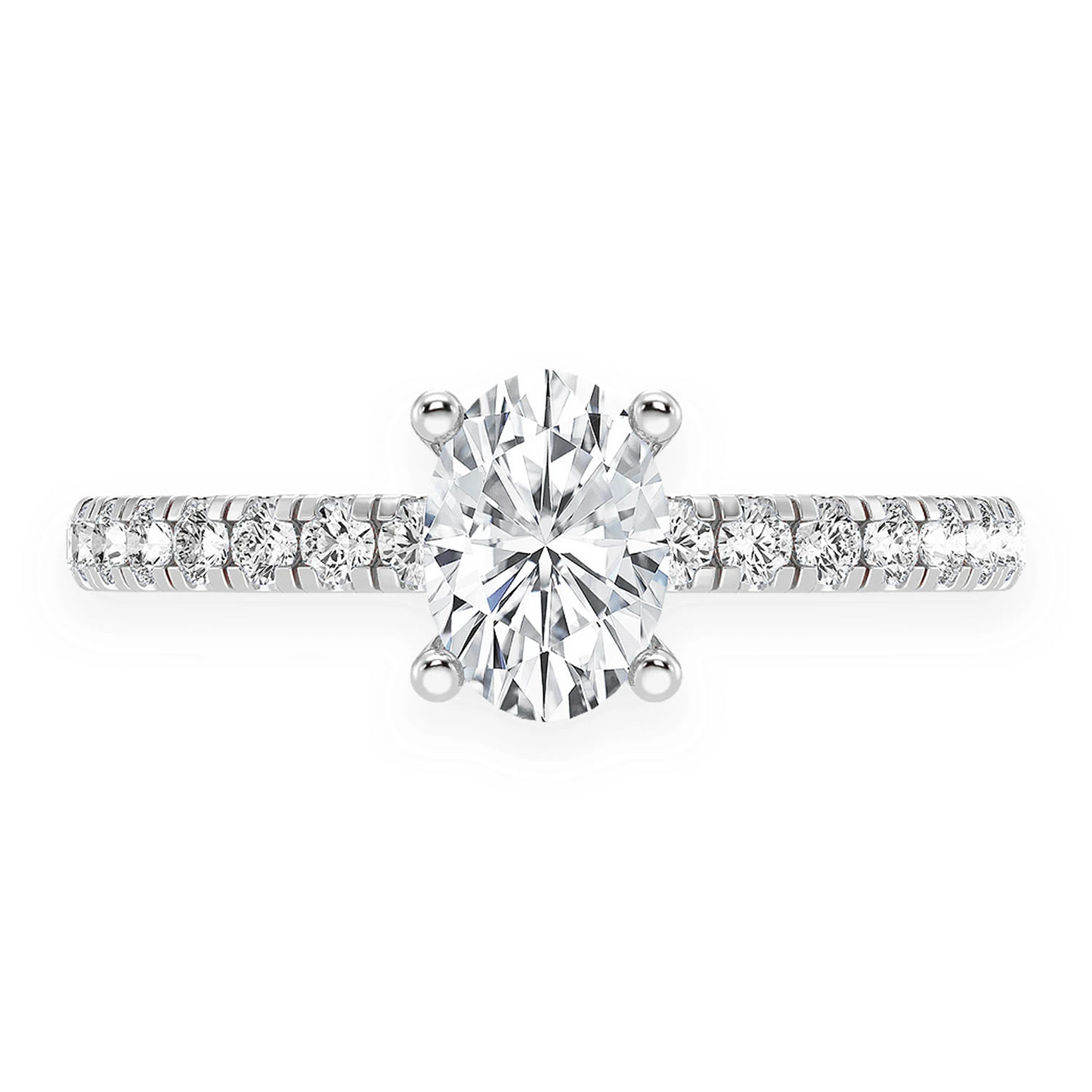 Oval Solitaire One Row Under Halo Ring in 14K white gold, front view