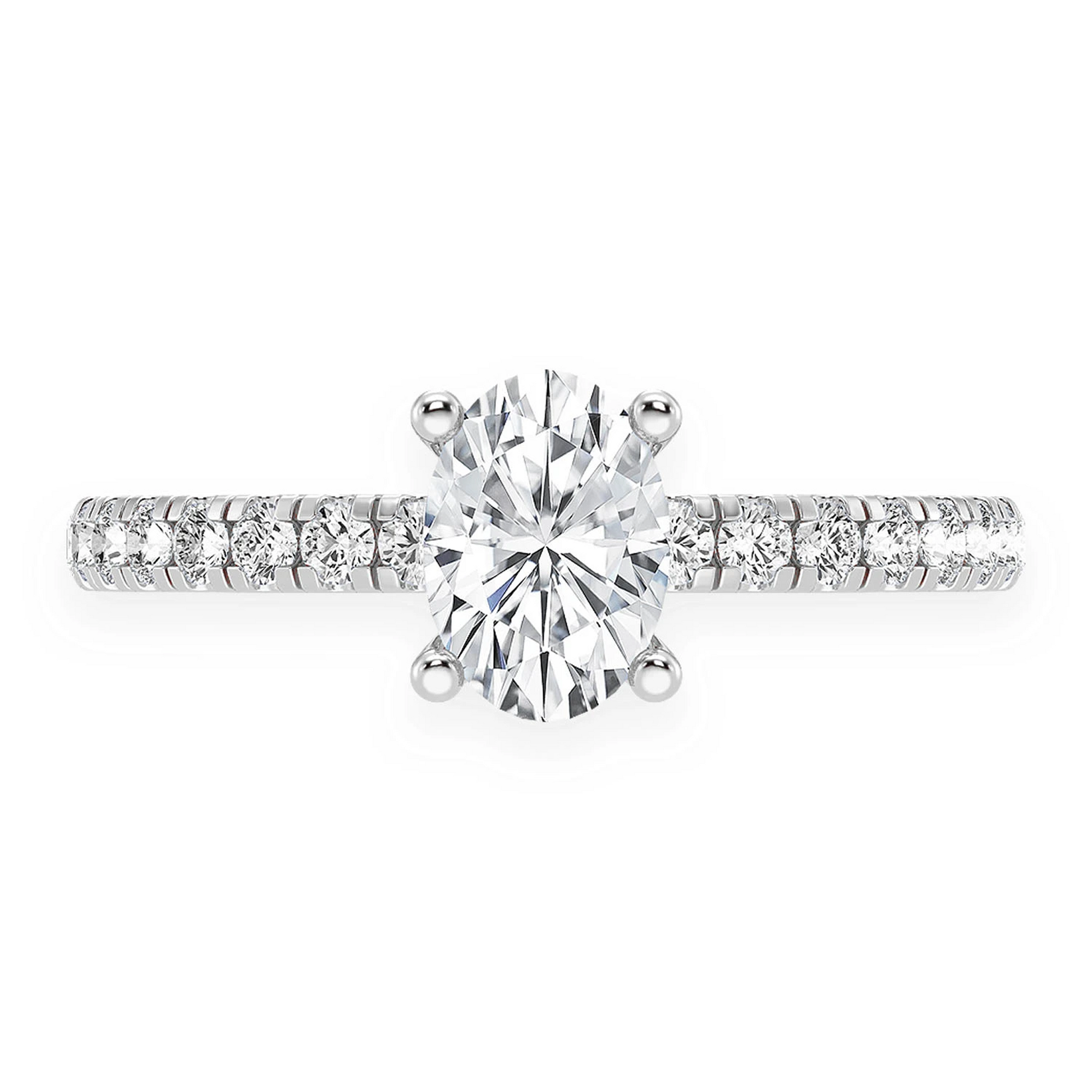 Oval Solitaire One Row Under Halo Ring in 14K white gold, front view