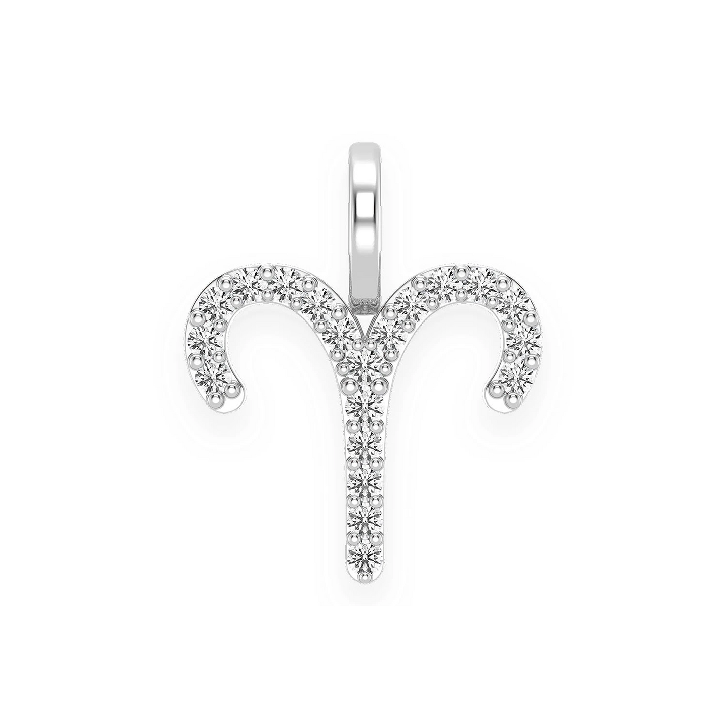 Astrology Zodiac Diamond Pendant in 14K white gold, Aries design, front view